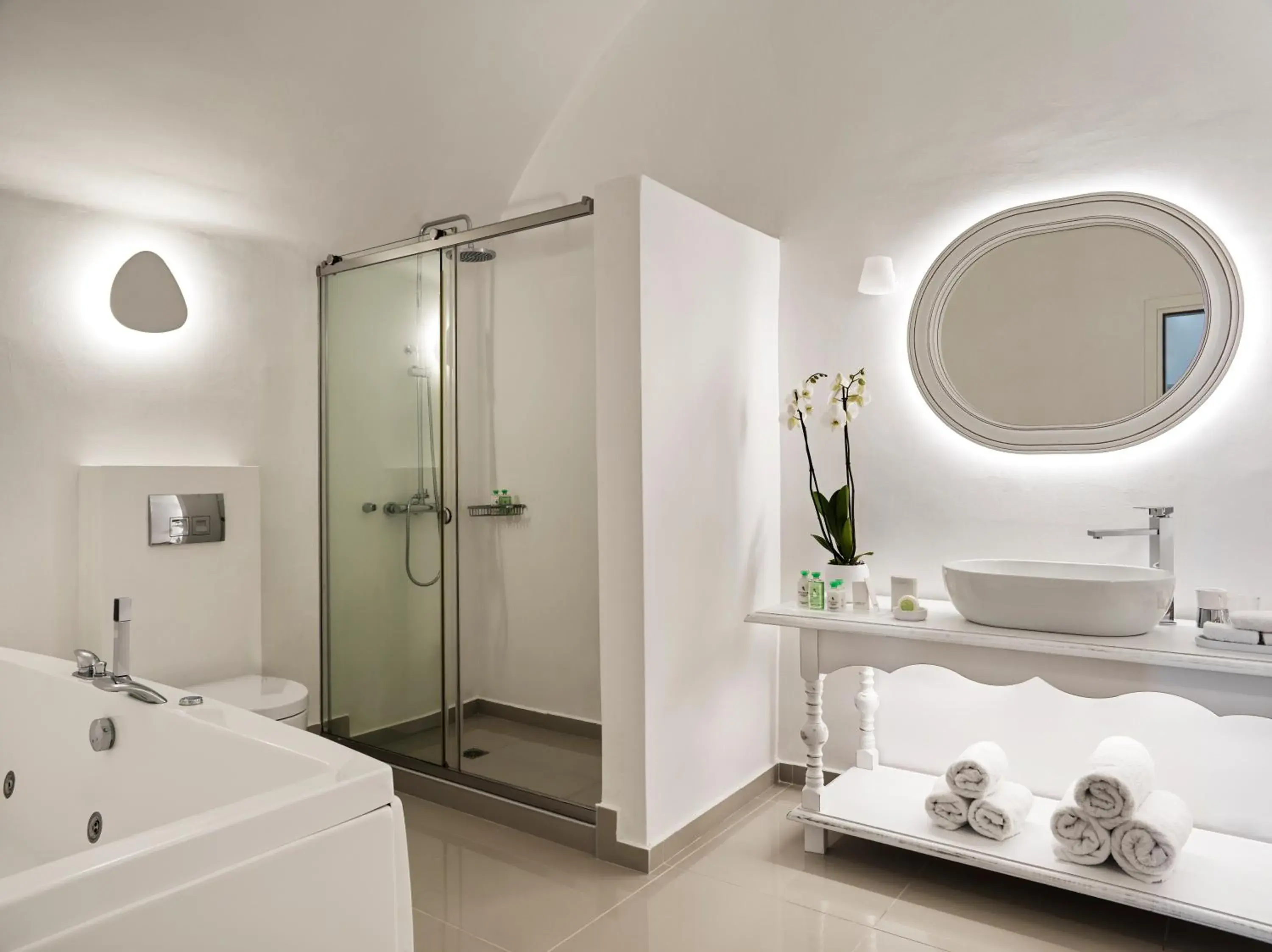 Bathroom in Katikies Santorini - The Leading Hotels Of The World Bathroom in Katikies Santorini - The Leading Hotels Of The World