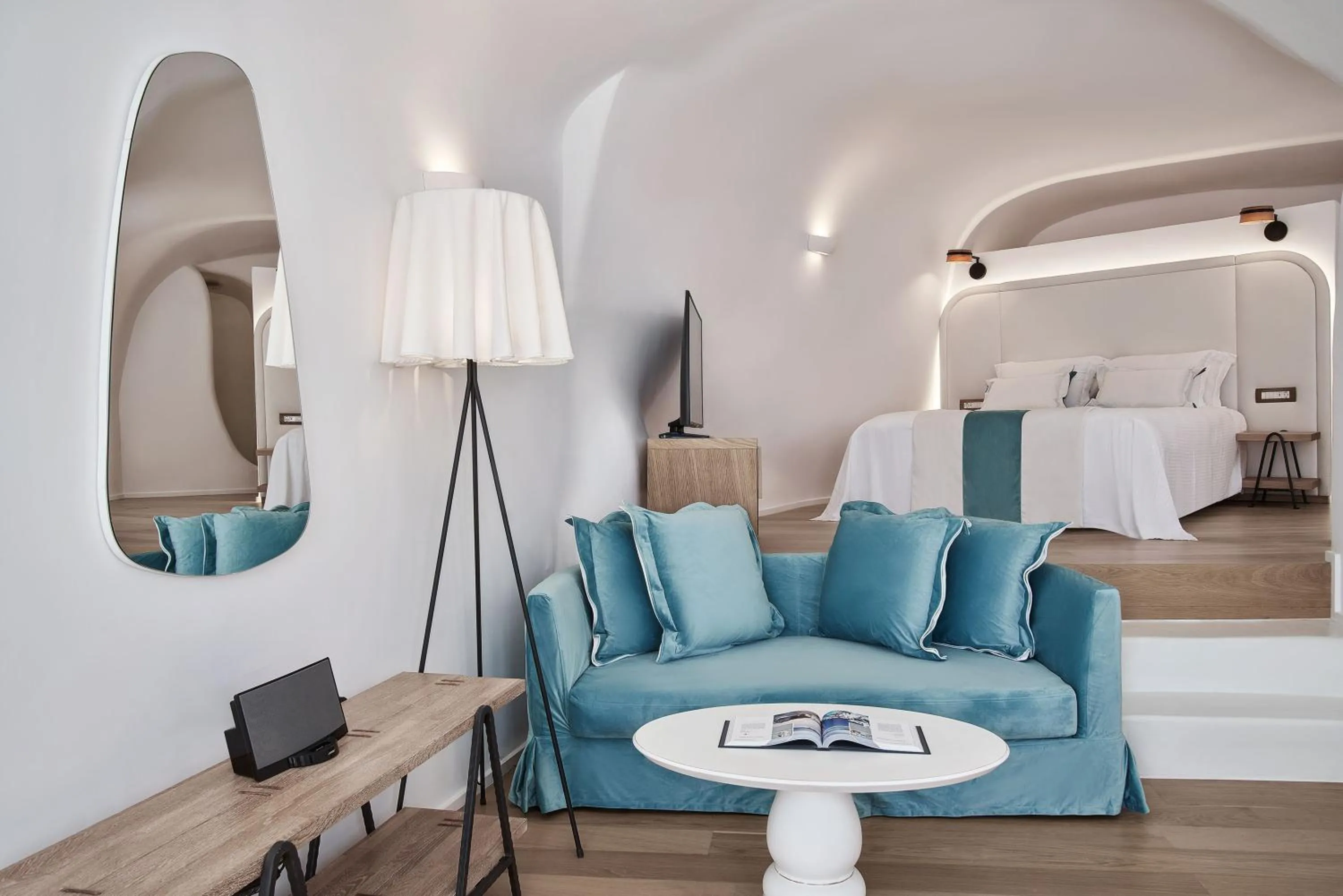 Photo of the whole room, Bed in Katikies Kirini Santorini - The Leading Hotels Of The World