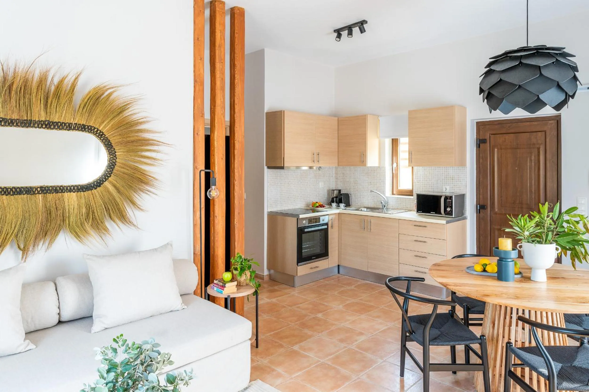 Seating area in Syra Suites