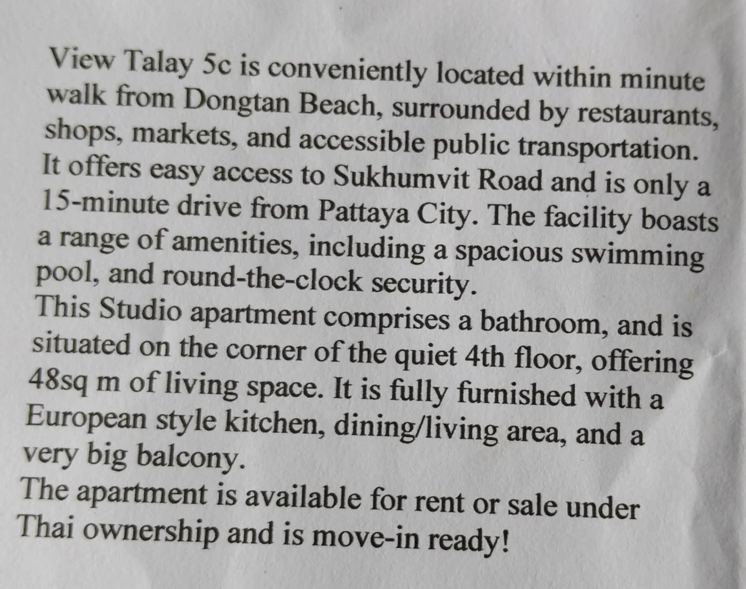 View Talay resort 5c condo 115A minimum stay 29 nights