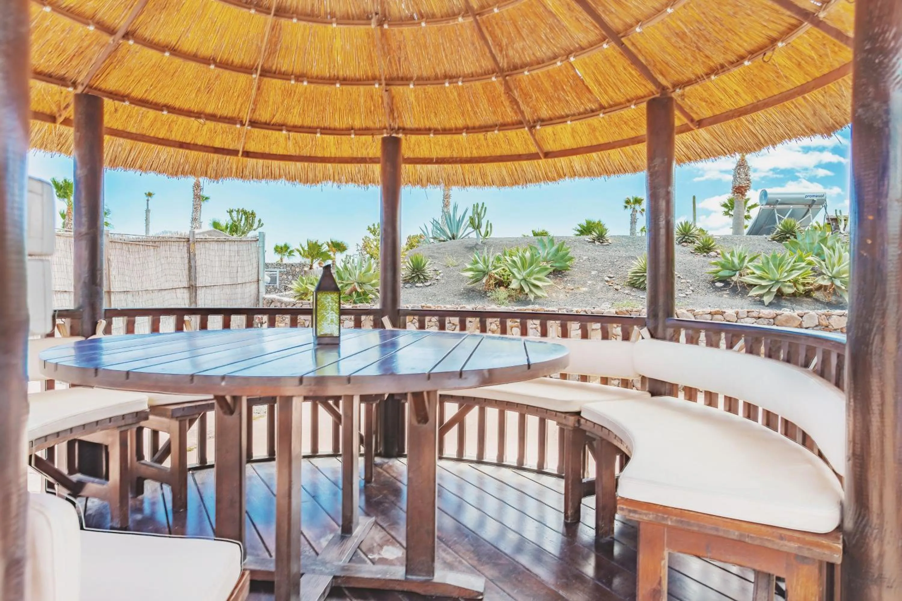 Balcony/Terrace in Finca De Arrieta Village - Yurts and Stone Cottages - Shared Pool - Walking distance to Arrieta Beach - Off Grid