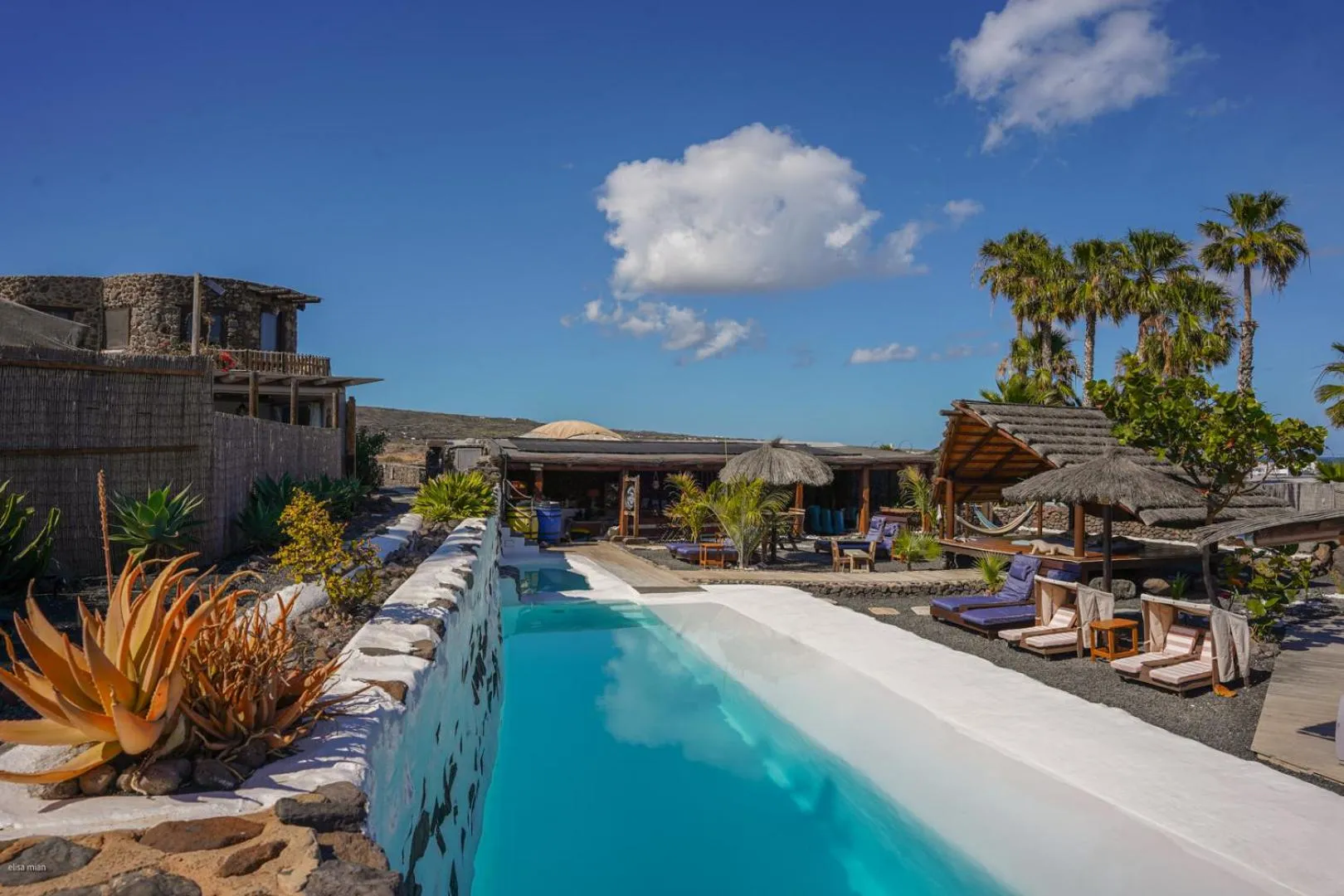 Swimming pool in Finca De Arrieta Village - Yurts and Stone Cottages - Shared Pool - Walking distance to Arrieta Beach - Off Grid