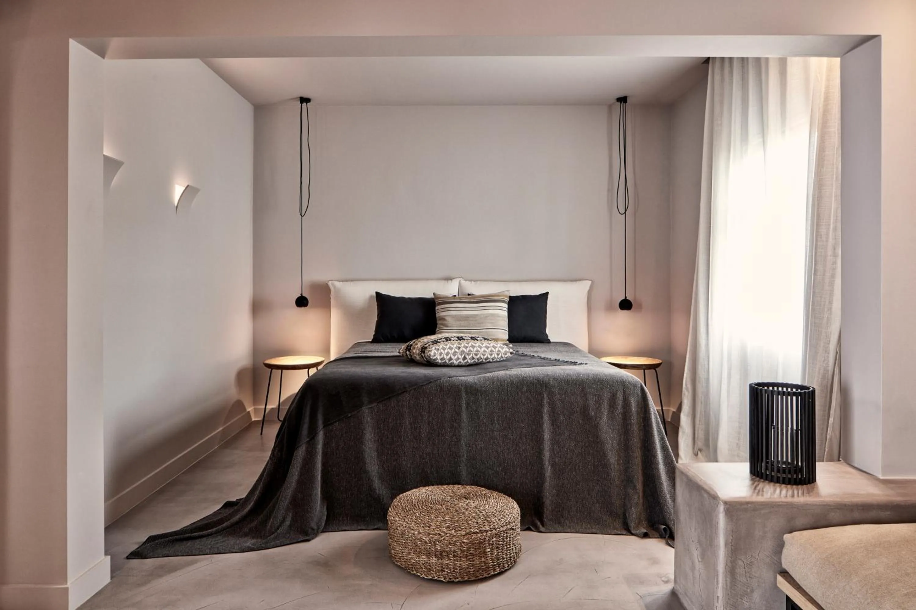 Bedroom, Bed in Minos Beach Art Hotel, a Member of Design Hotels