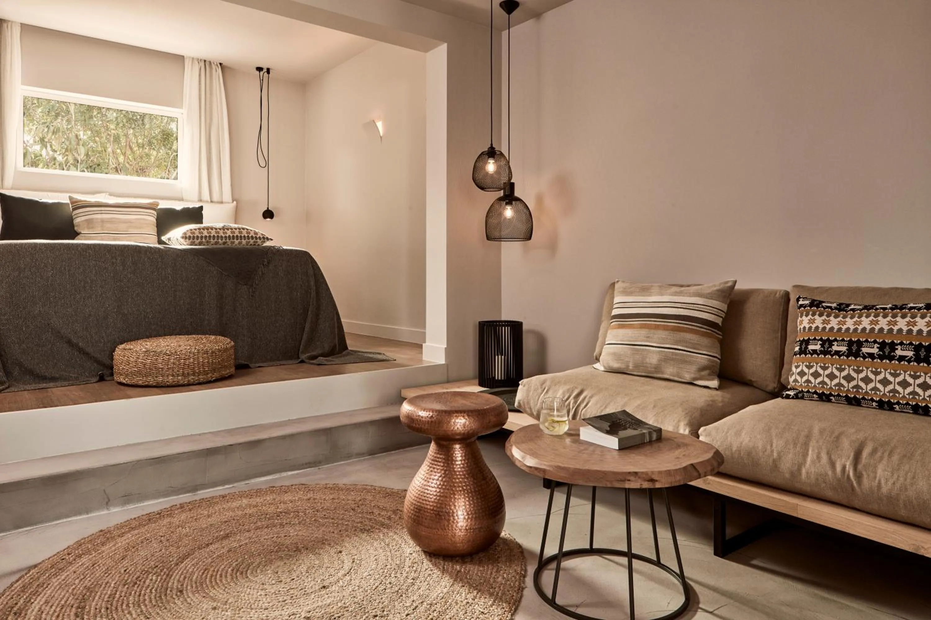 Seating area in Minos Beach Art Hotel, a Member of Design Hotels