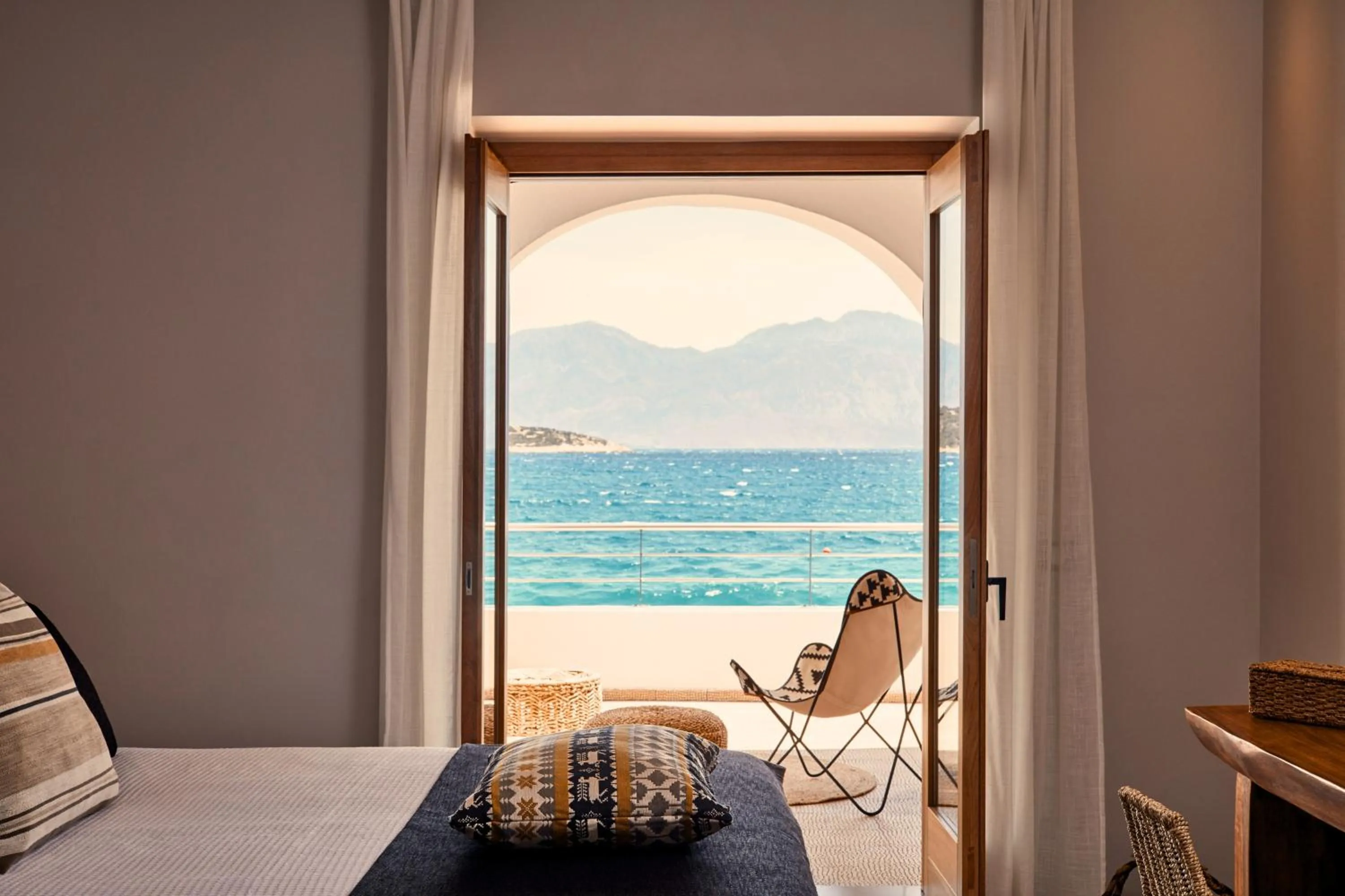 View (from property/room), Bed in Minos Beach Art Hotel, a Member of Design Hotels