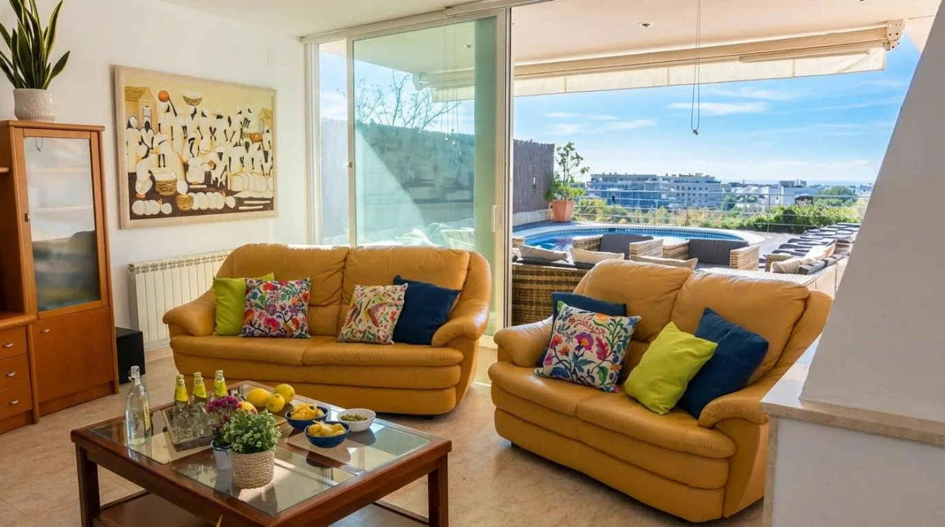 Villa Med A 2 kilometros andando de la playa, del puerto de Aguadoç y a 4 del centro de Sitges Muy Soleada todo el dia Capacidad superior a 16 personas NO REQUIERE COCHE