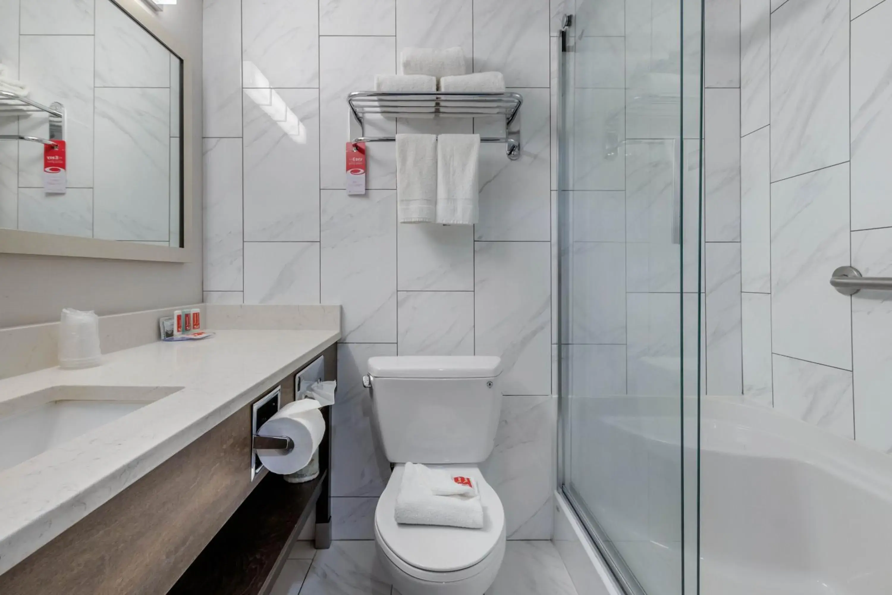 Bathroom in Super 8 by Wyndham Macleod Trail Calgary Bathroom in Super 8 by Wyndham Macleod Trail Calgary