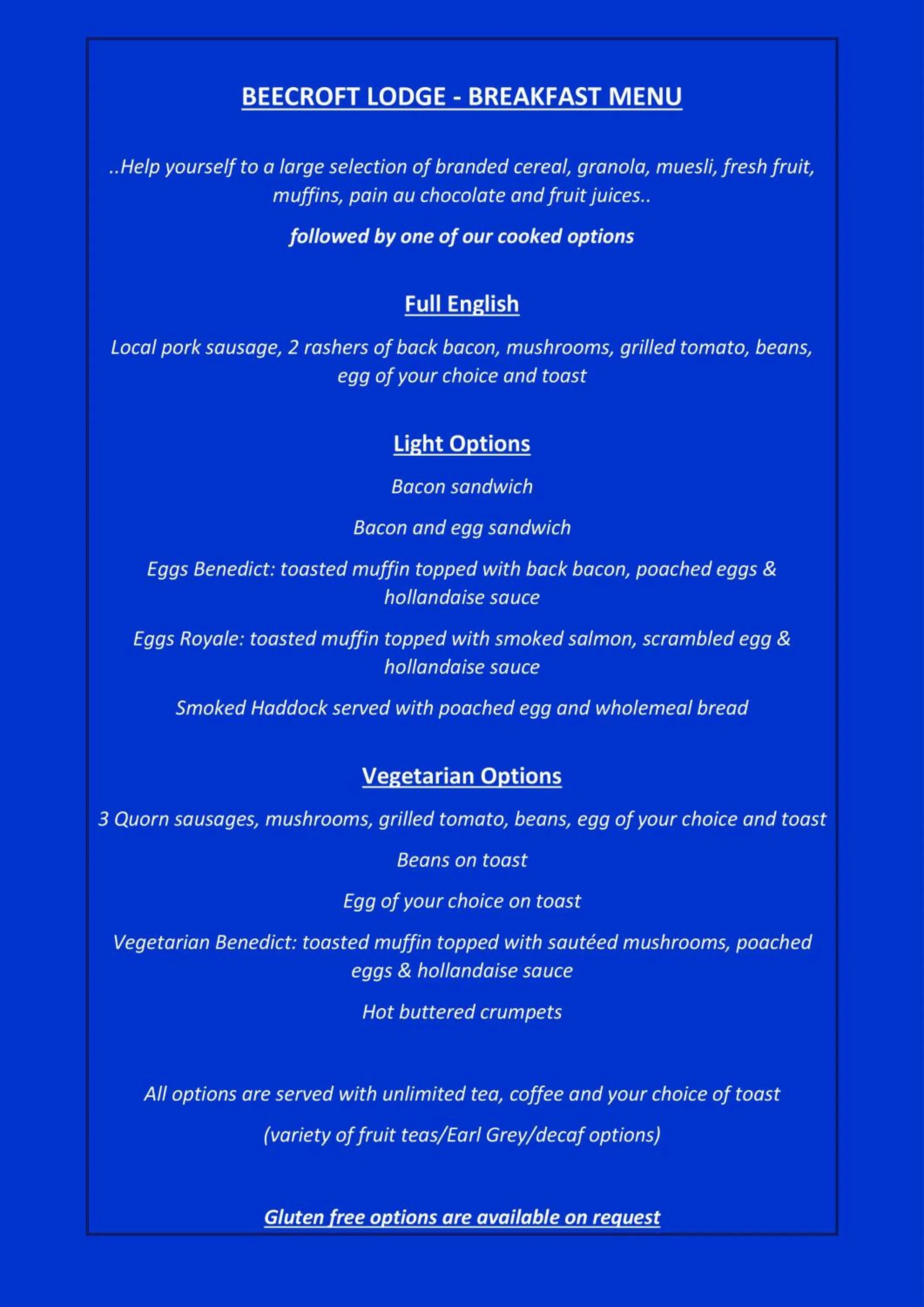 English/Irish breakfast in Beecroft Lodge