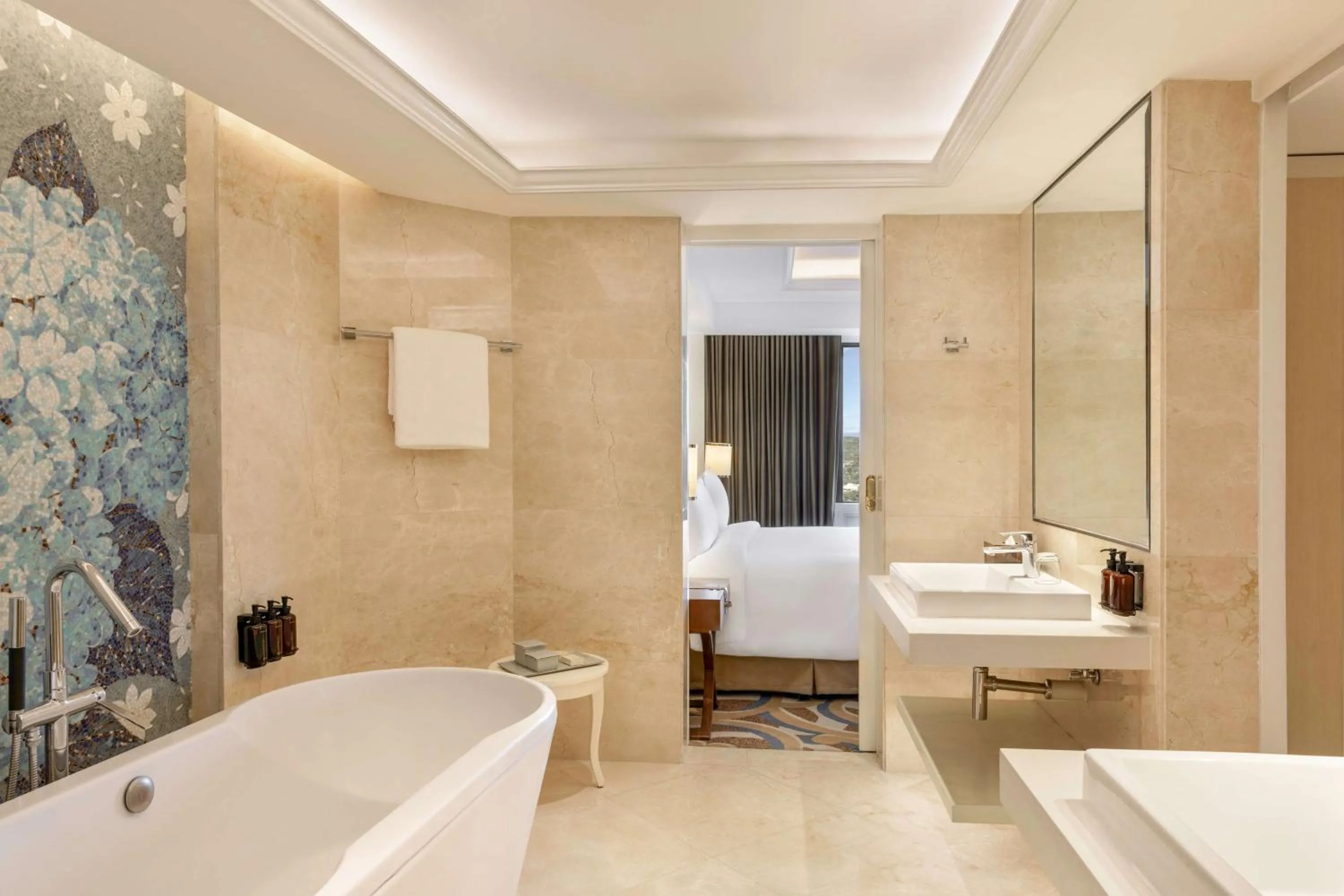 Bathroom, Bed in Dusit Thani Manila