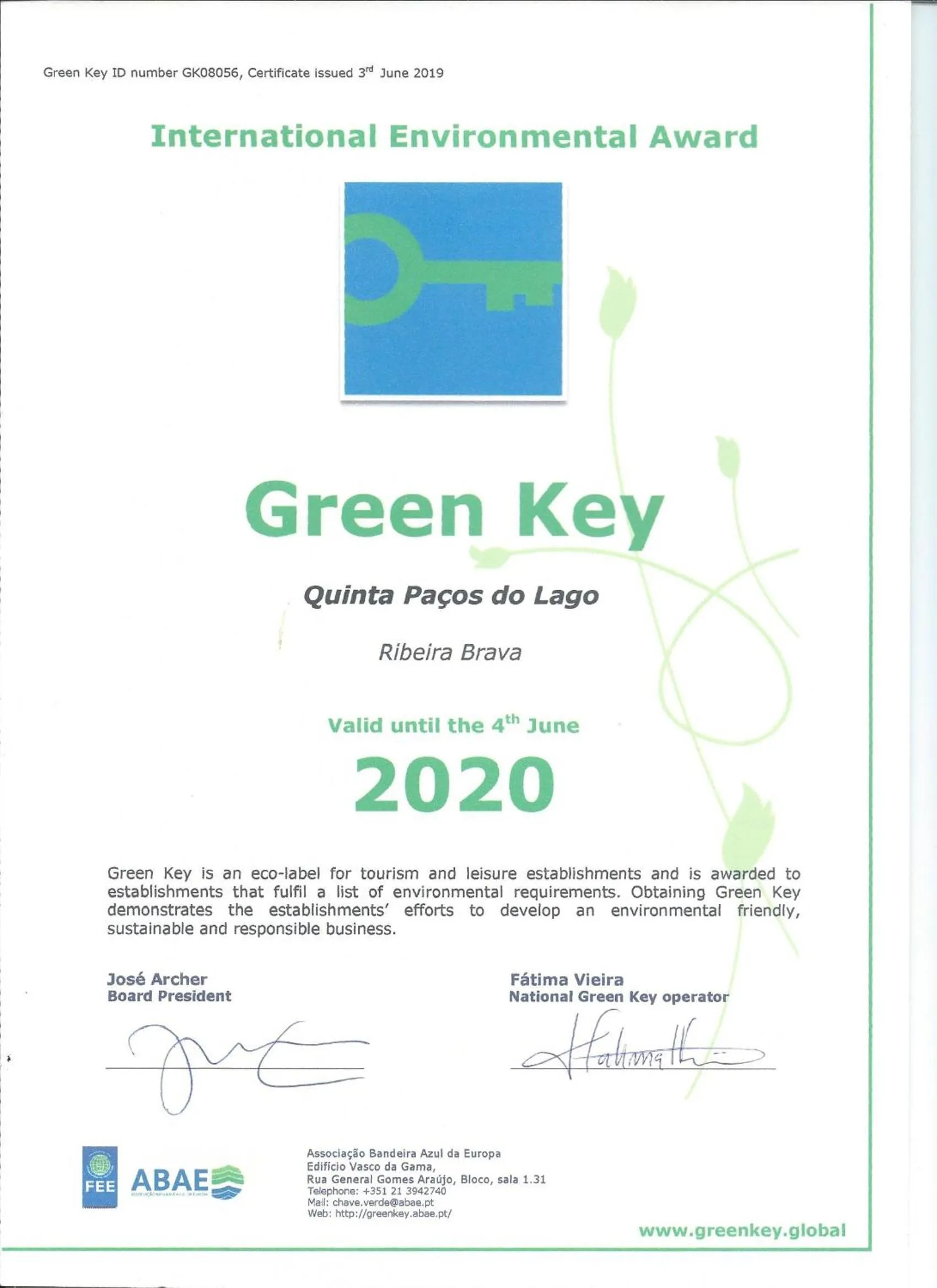 Logo/Certificate/Sign in Quinta Paços do Lago