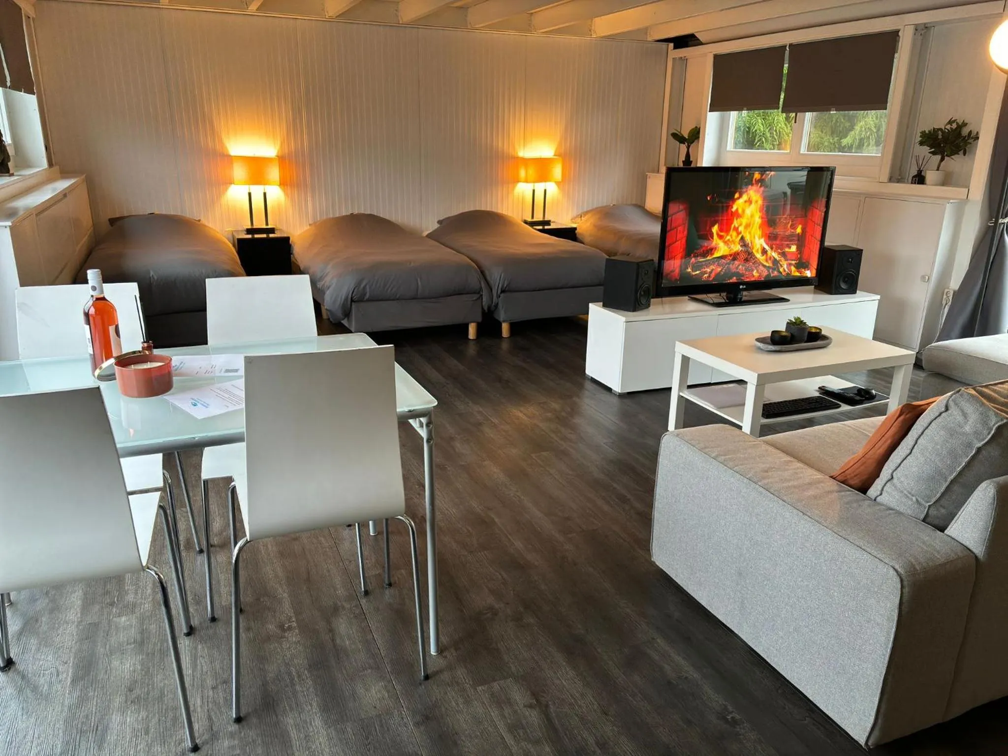 Bed in Boathouse Amsterdam with bikes