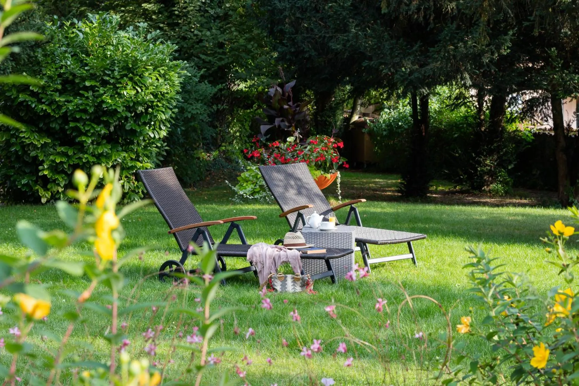 Garden in Logis Hostellerie la Chaumière