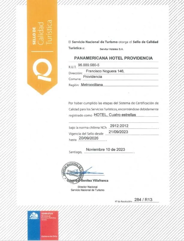 Logo/Certificate/Sign in Panamericana Hotel Providencia
