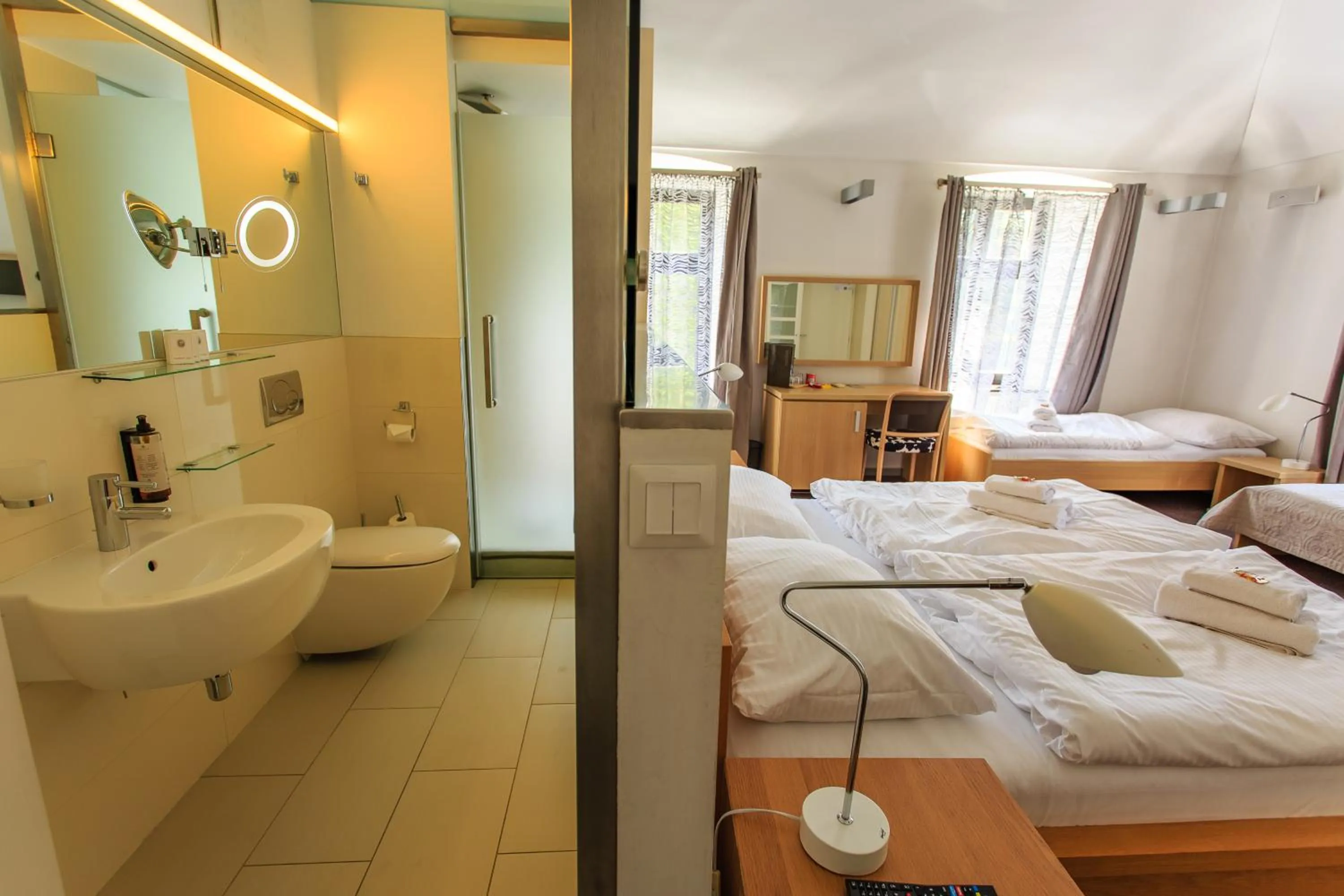 Bathroom, Bed in Hotel Villa Nečas Žilina