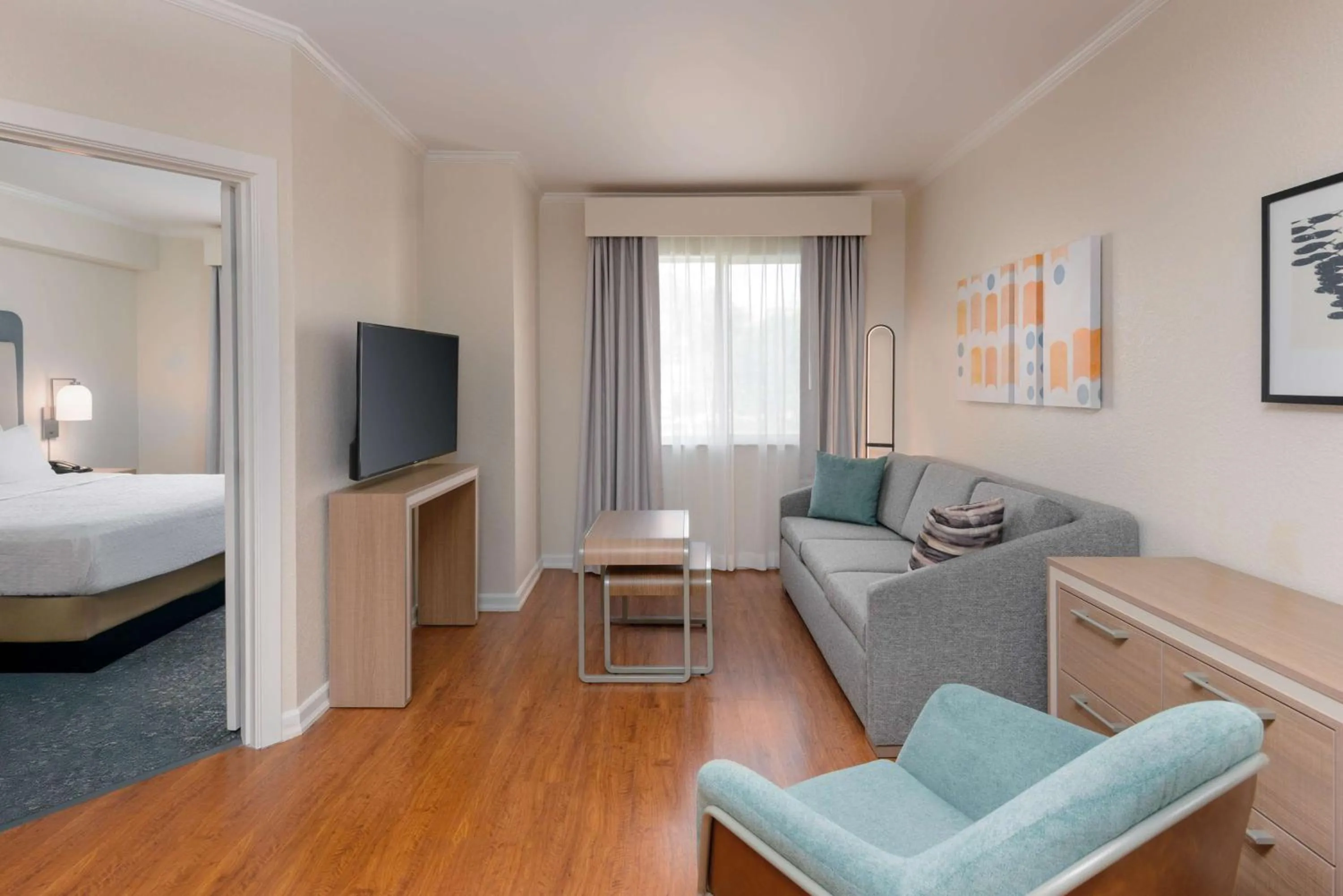 Living room, Bed in Homewood Suites by Hilton Bonita Springs, FL