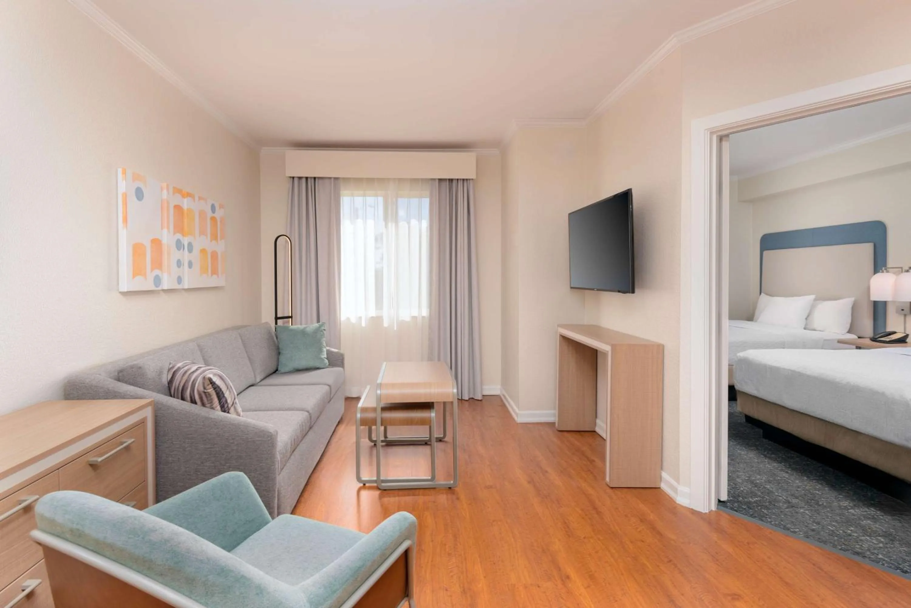 Living room, Bed in Homewood Suites by Hilton Bonita Springs, FL