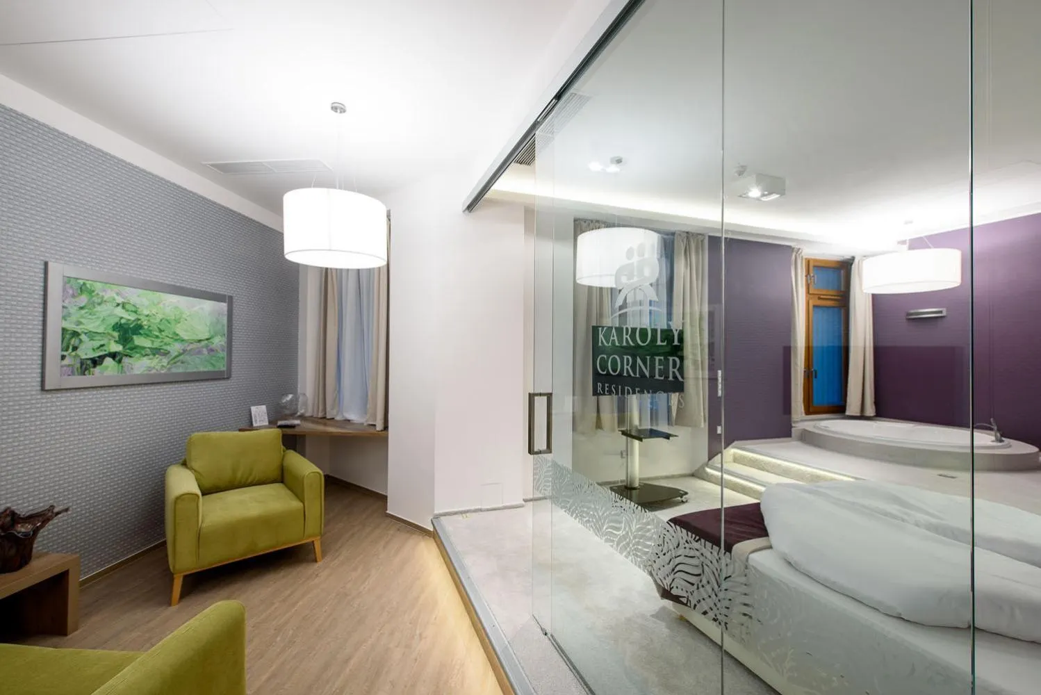 Bathroom, Bed in Karoly Corner Residences