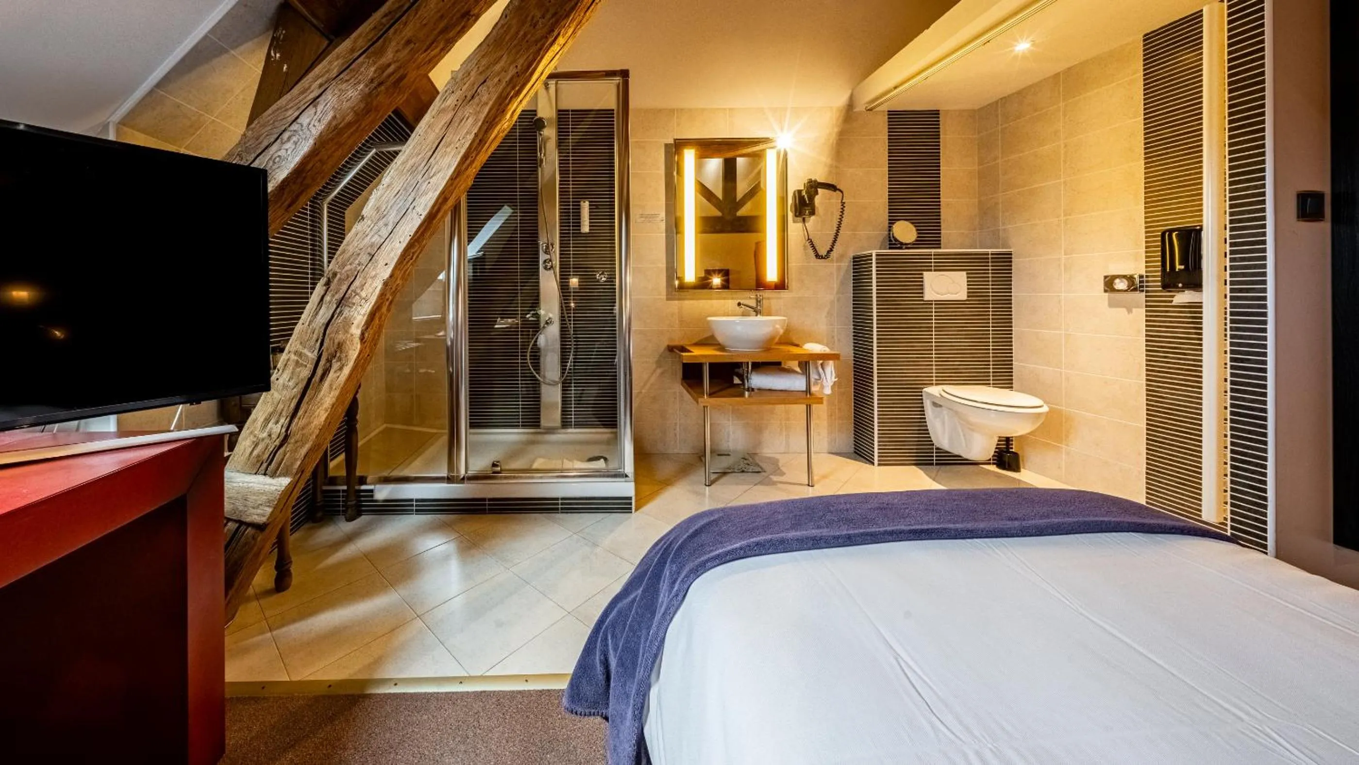 Shower, Bed in Hotel Relais De La Cote D'or