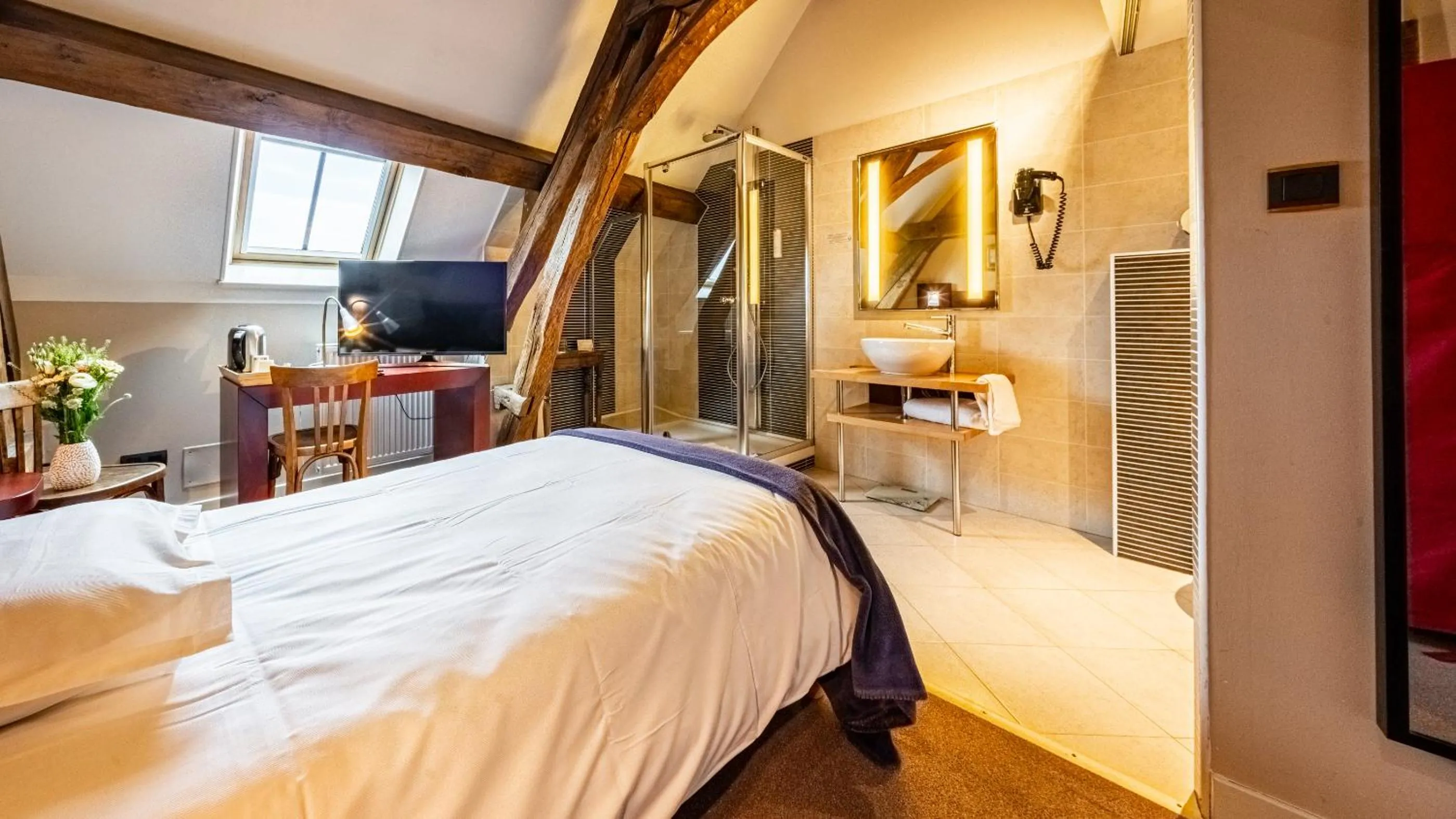 Shower, Bed in Hotel Relais De La Cote D'or