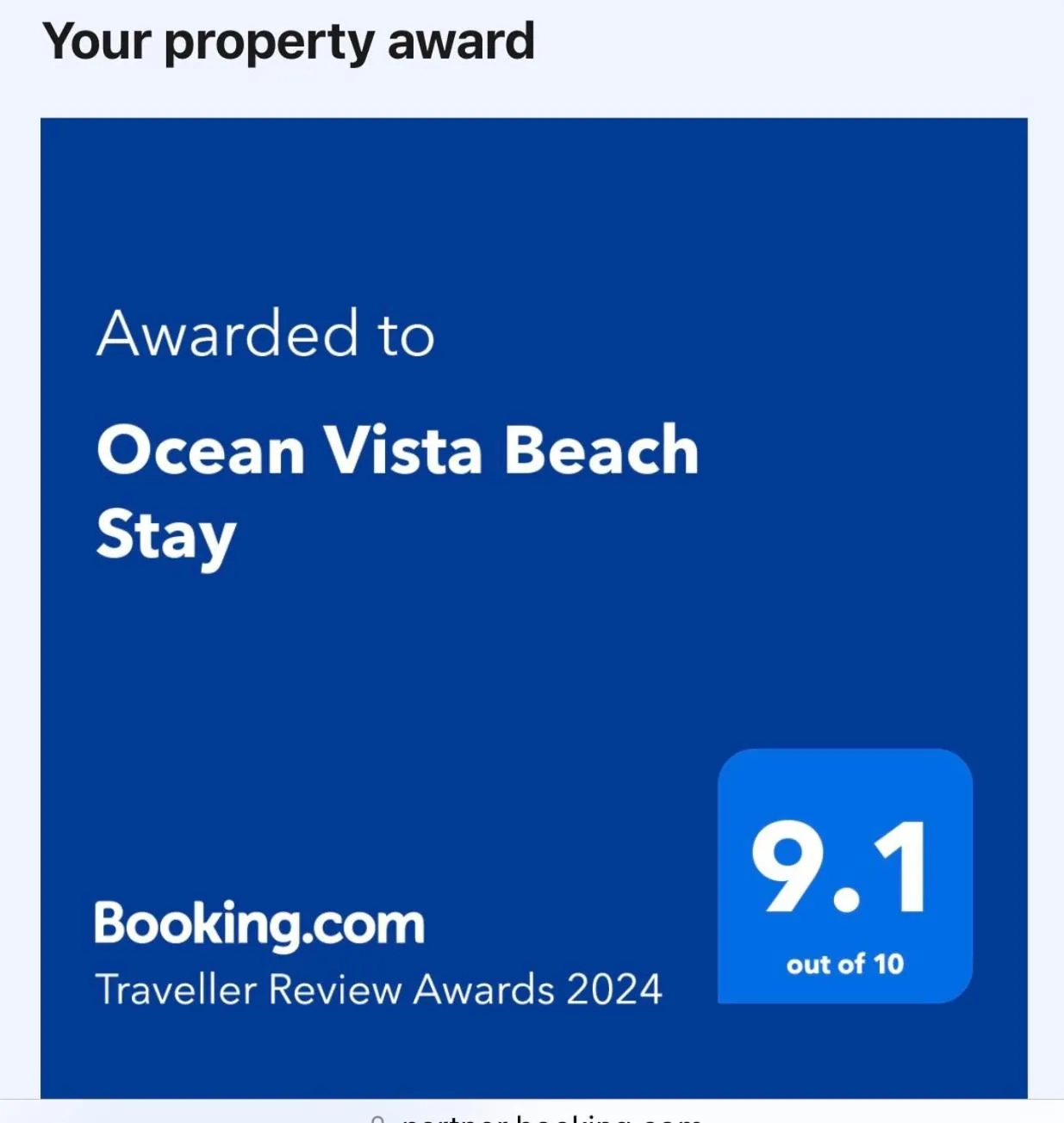 Certificate/Award in Ocean Vista Beach Stay