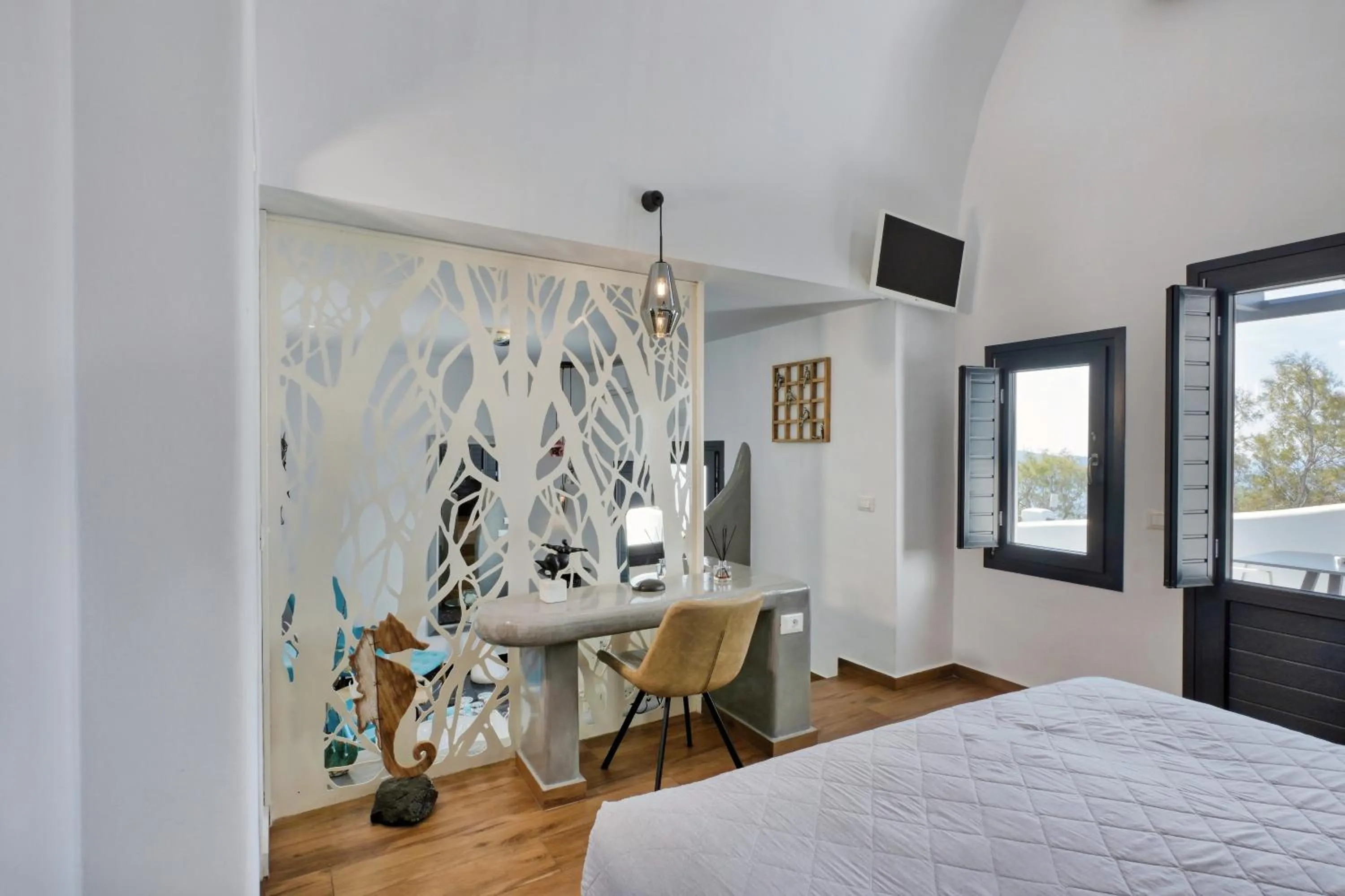 Bedroom, Bed in Oia Suites