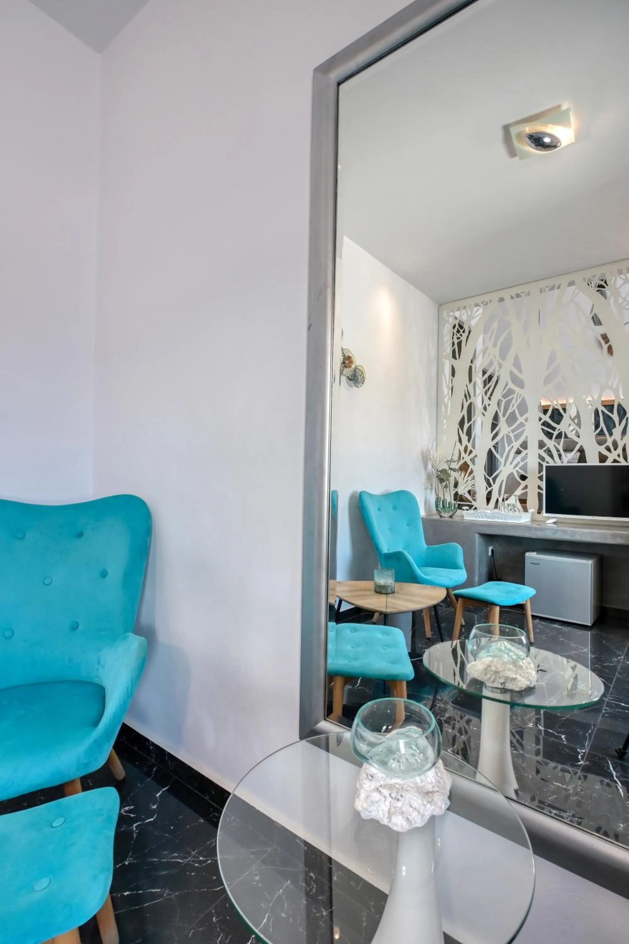 Seating area in Oia Suites