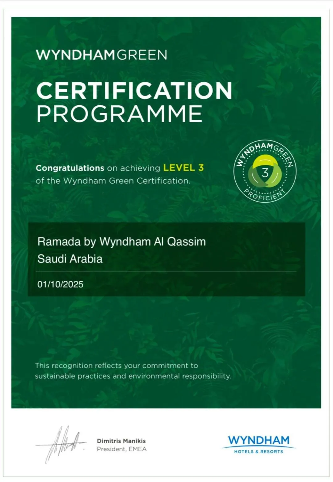 Certificate/Award in Ramada Hotel & Suites by Wyndham Al Qassim