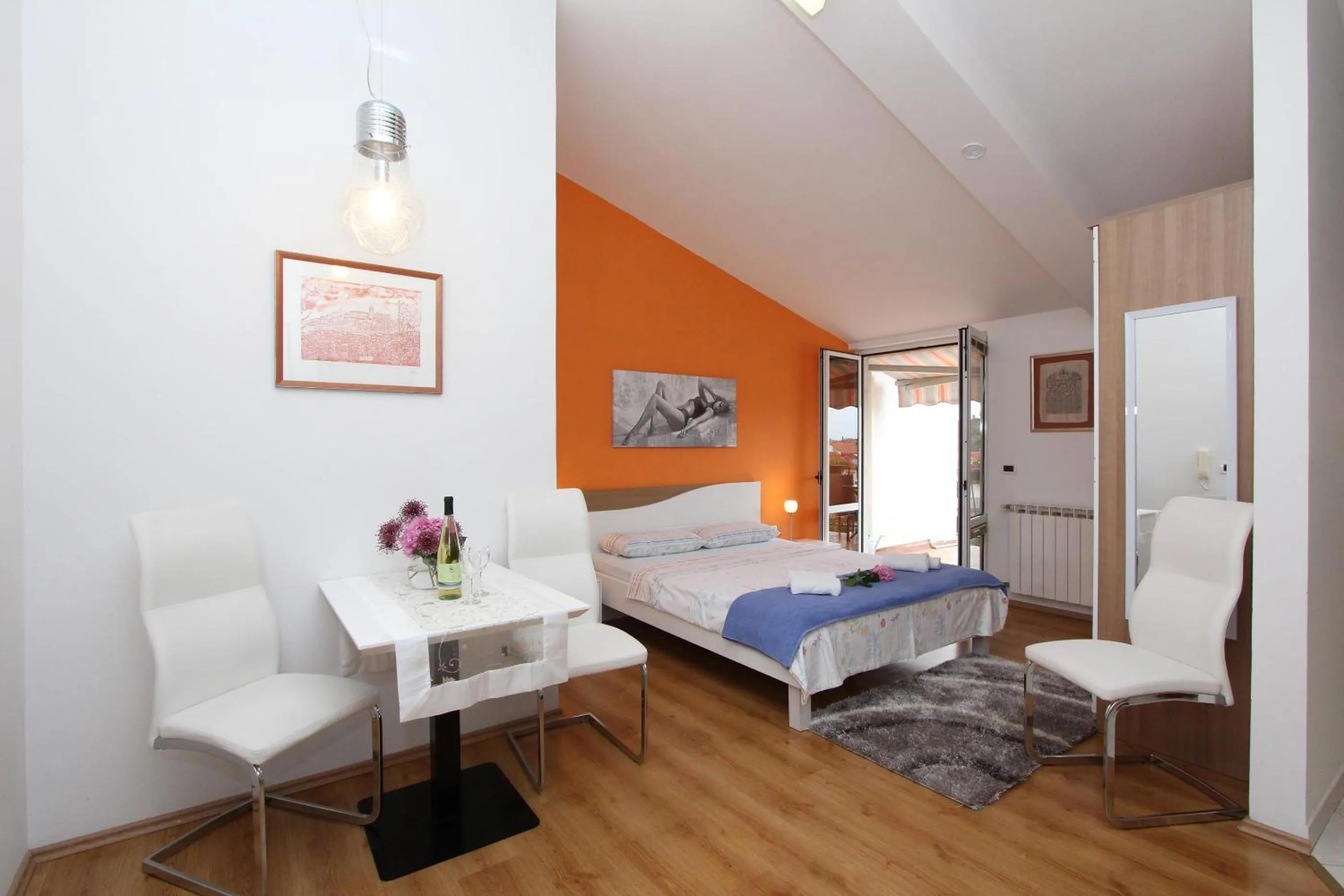 Dining area, Bed in Apartments Tanja
