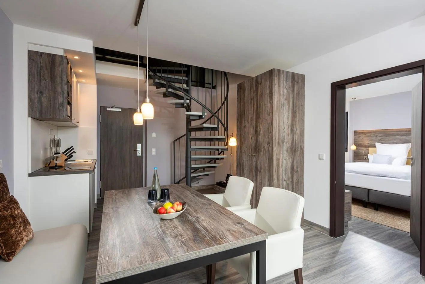 Kitchen or kitchenette, Bed in Aedenlife Hotel & Resort Rügen