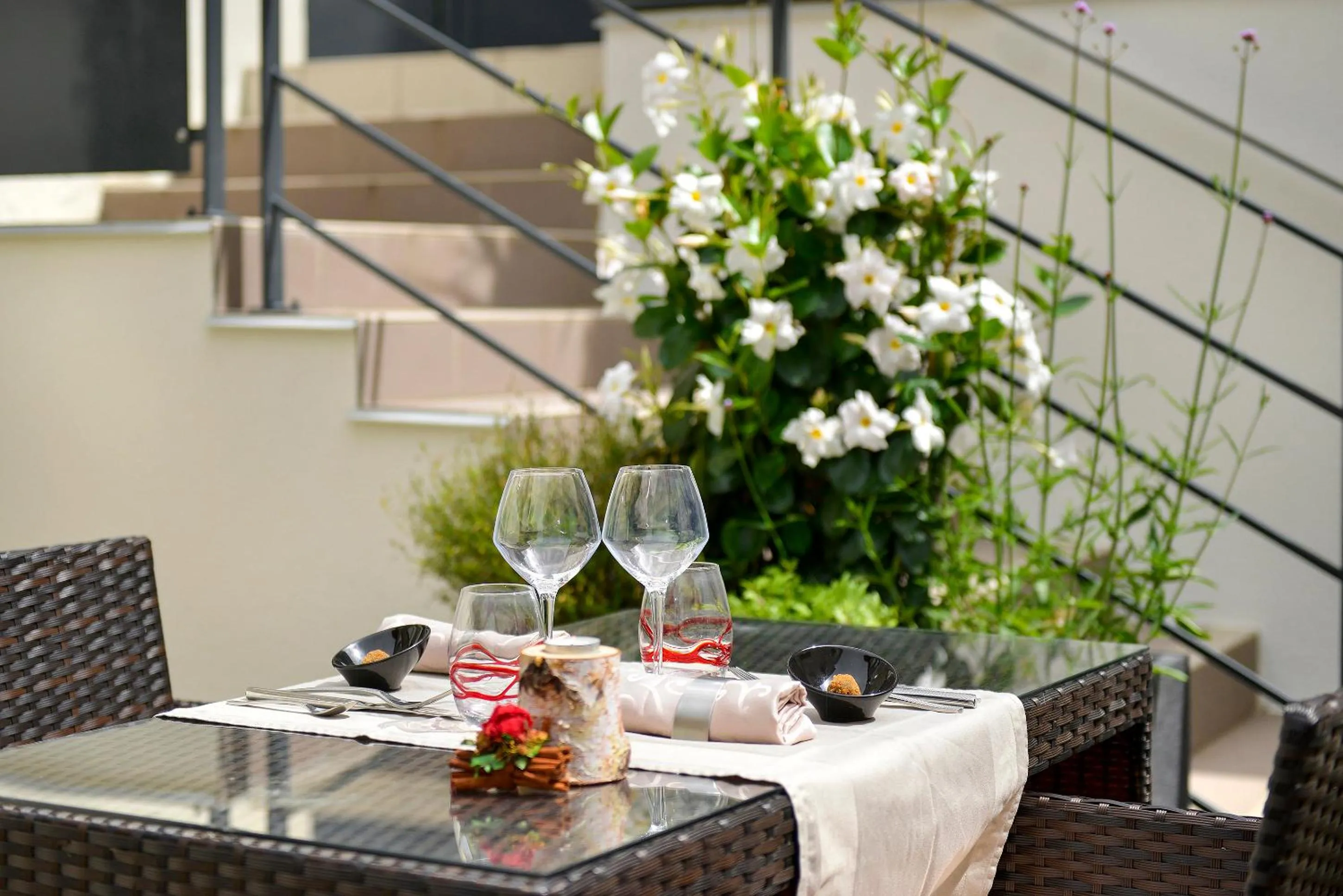 Patio in Logis Hotel Spa Restaurant Au Site Normand