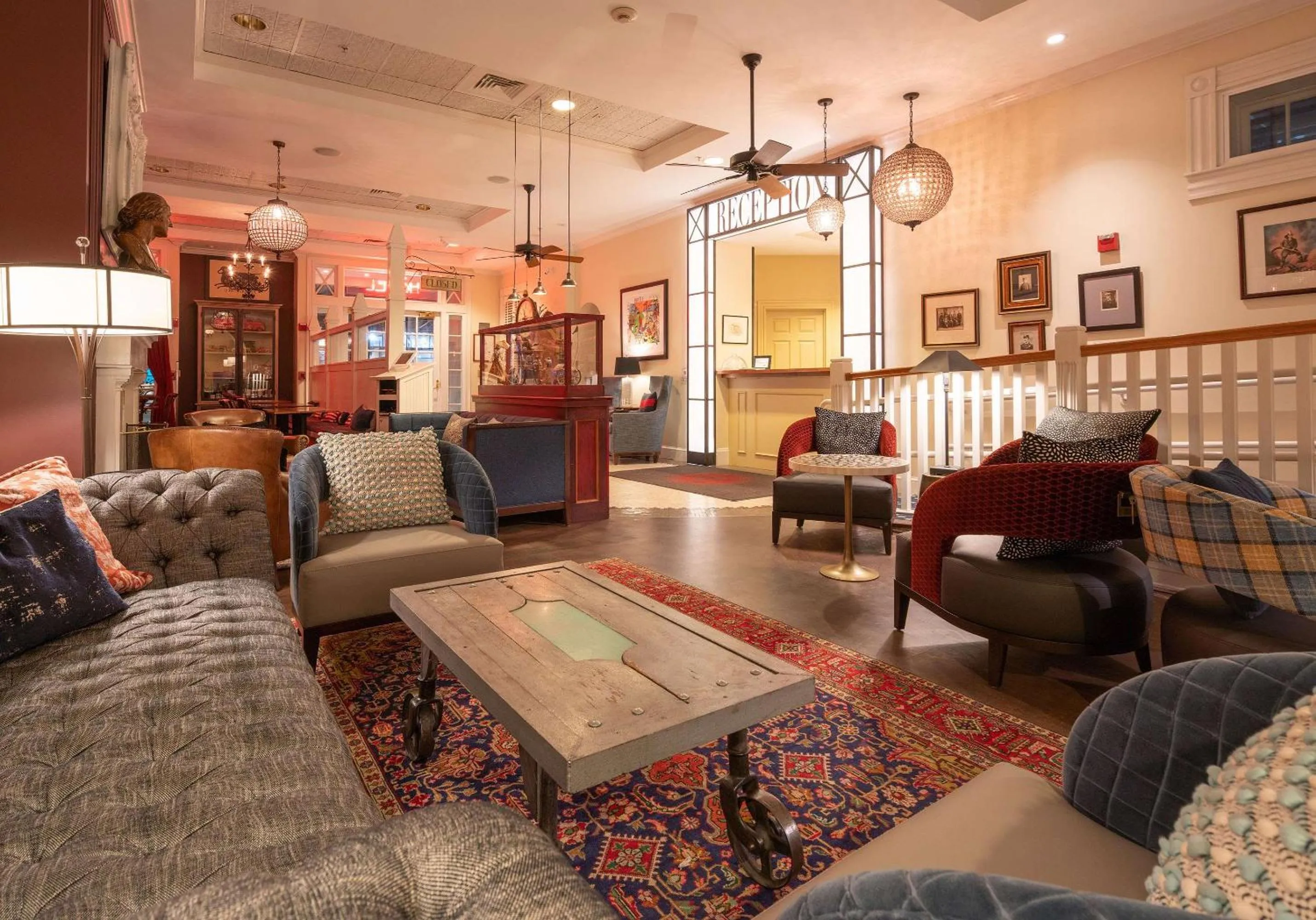 Lobby or reception in The Kendall Hotel at the Engine 7 Firehouse