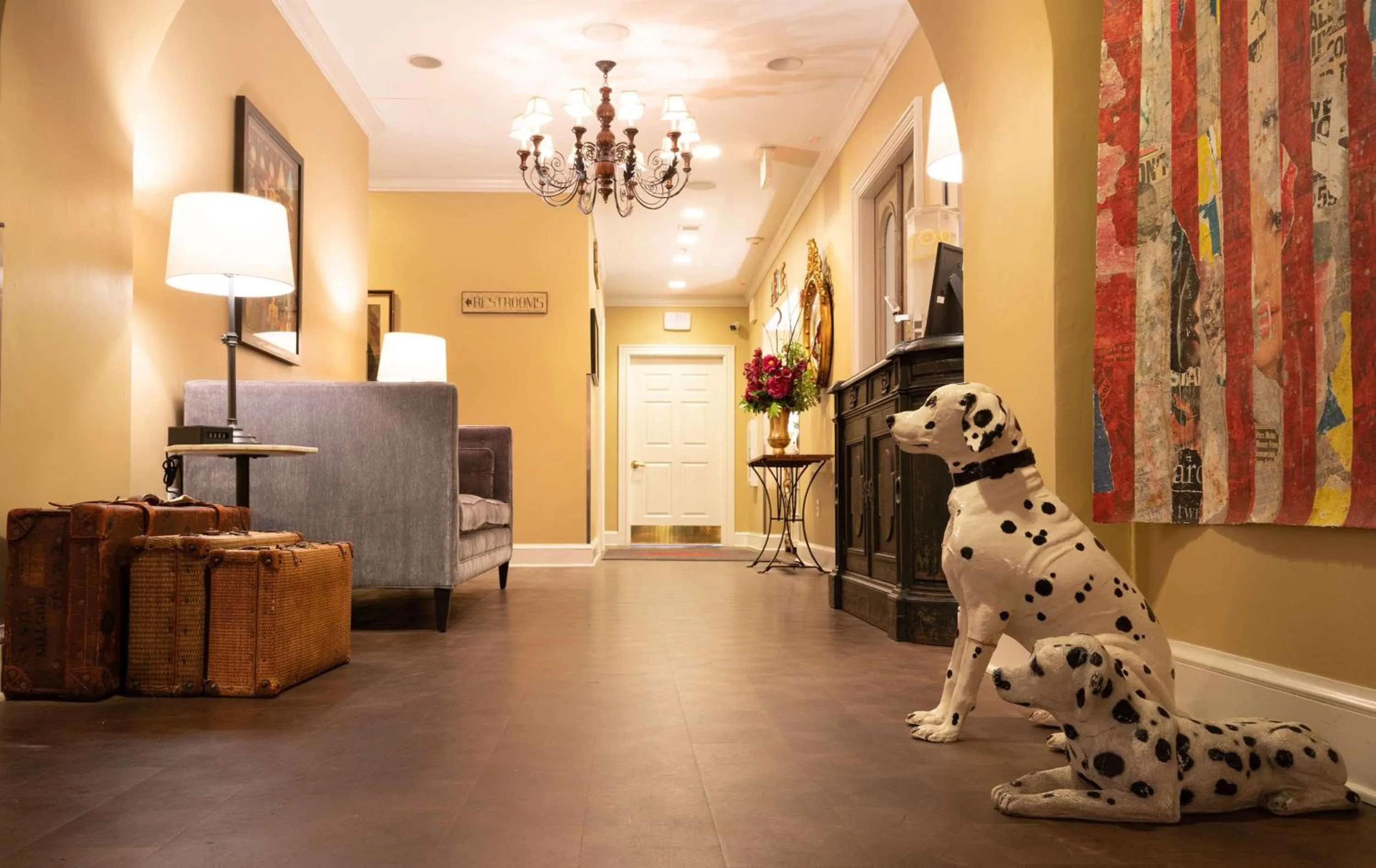 Lobby or reception in The Kendall Hotel at the Engine 7 Firehouse