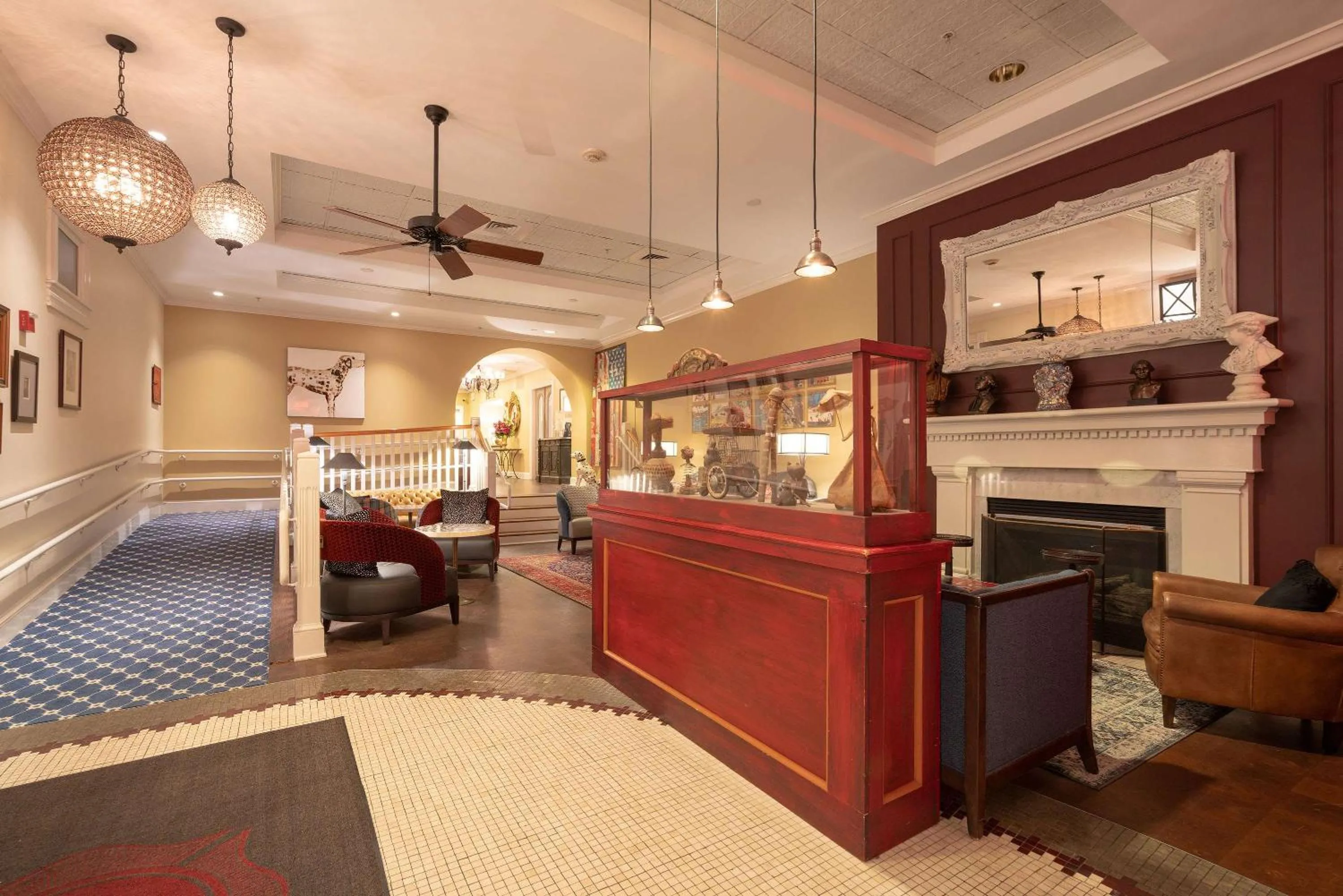 Lobby or reception in The Kendall Hotel at the Engine 7 Firehouse