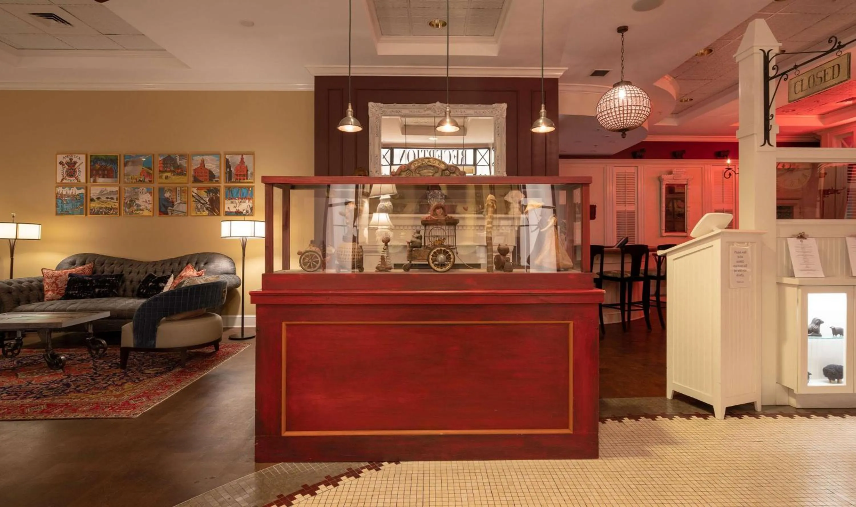 Lobby or reception in The Kendall Hotel at the Engine 7 Firehouse