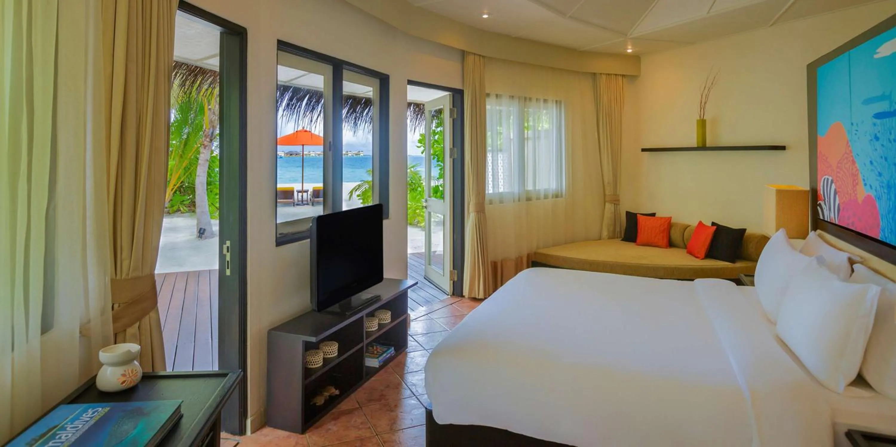 Bedroom, Bed in Angsana Velavaru - Enjoy 20 percent off Return Seaplane for Two guests on stays of 4 nights or more between 1 March to 23 December 2026