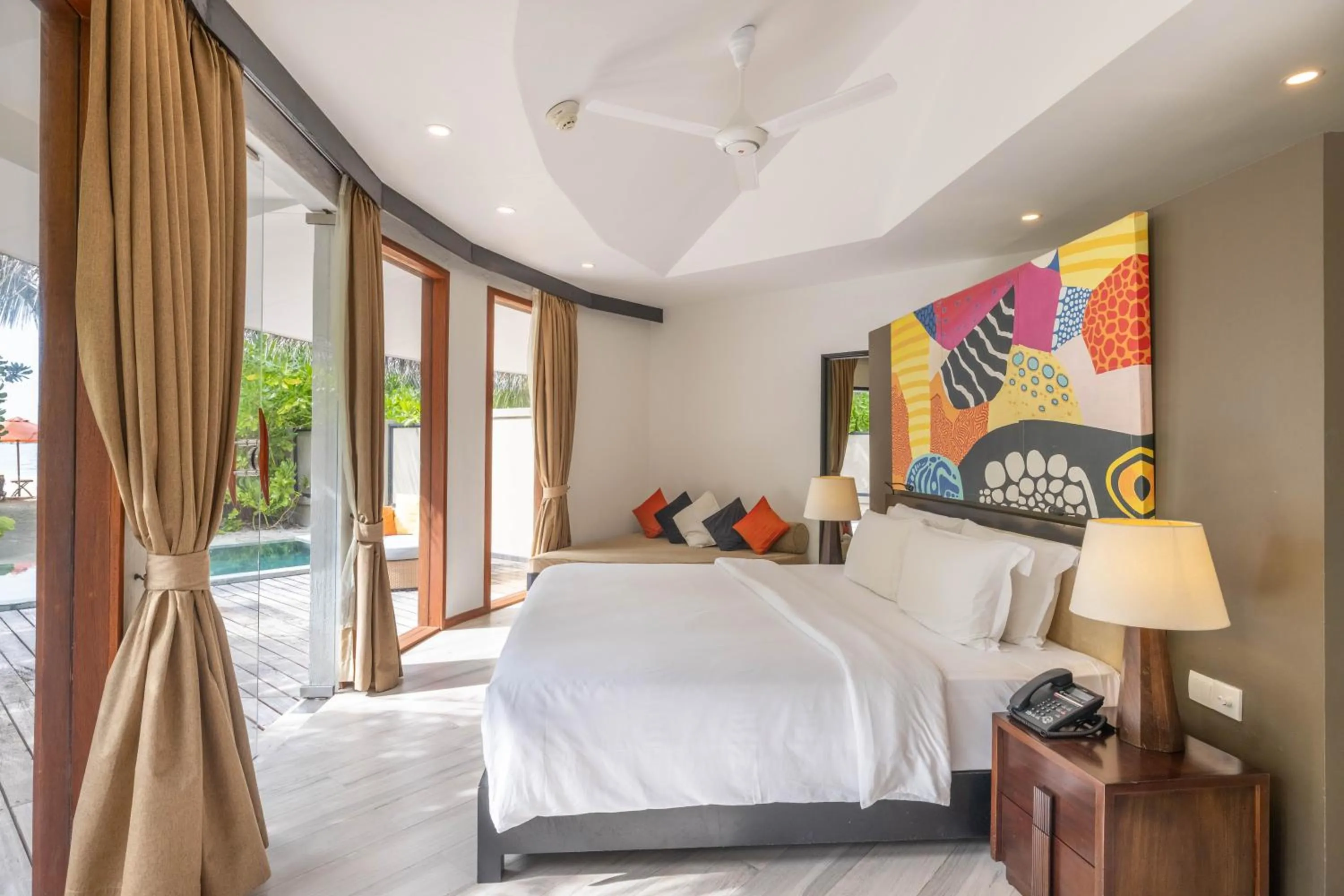 Bedroom, Bed in Angsana Velavaru - Enjoy 20 percent off Return Seaplane for Two guests on stays of 4 nights or more between 1 March to 23 December 2026