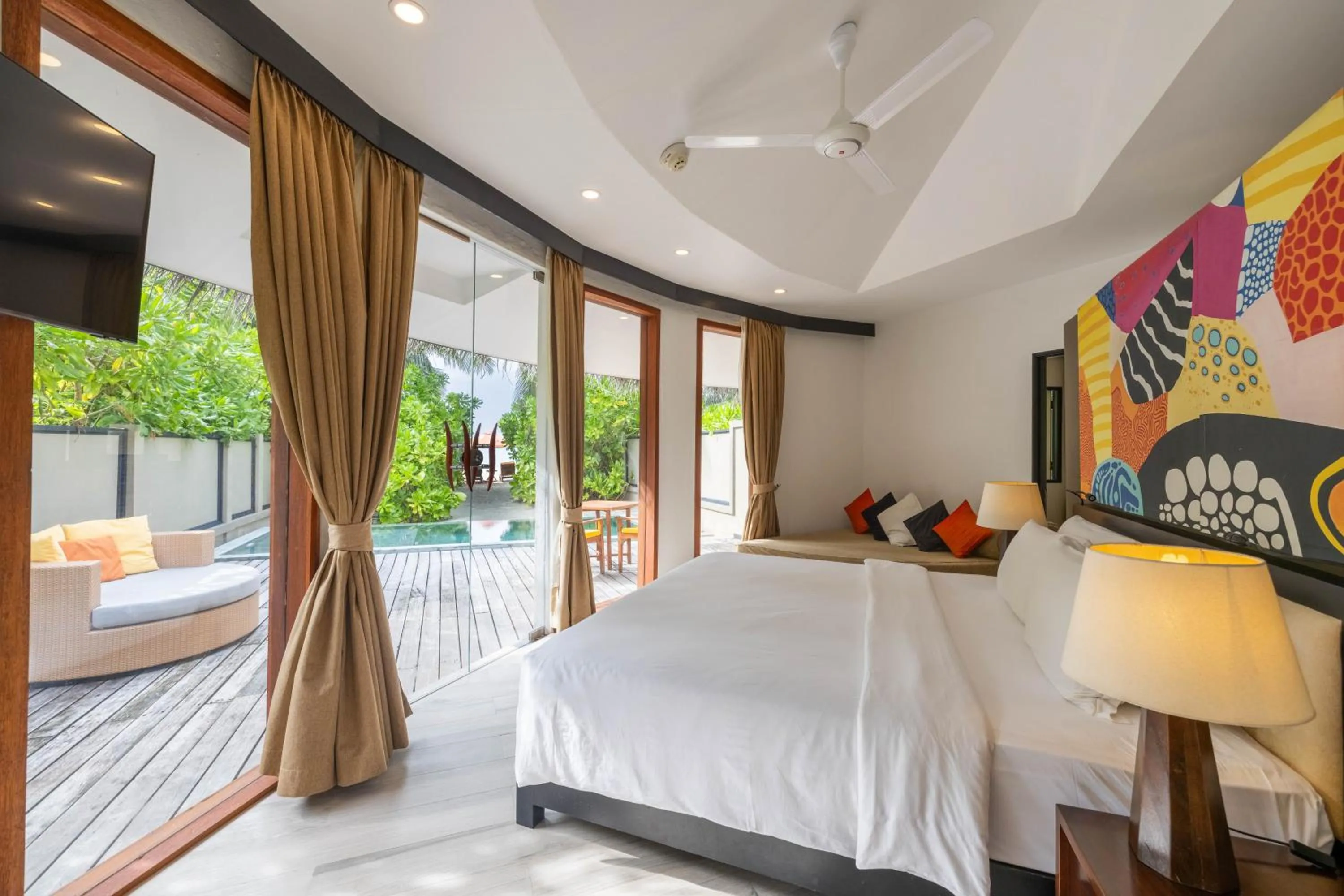 Bedroom, Bed in Angsana Velavaru - Enjoy 20 percent off Return Seaplane for Two guests on stays of 4 nights or more between 1 March to 23 December 2026