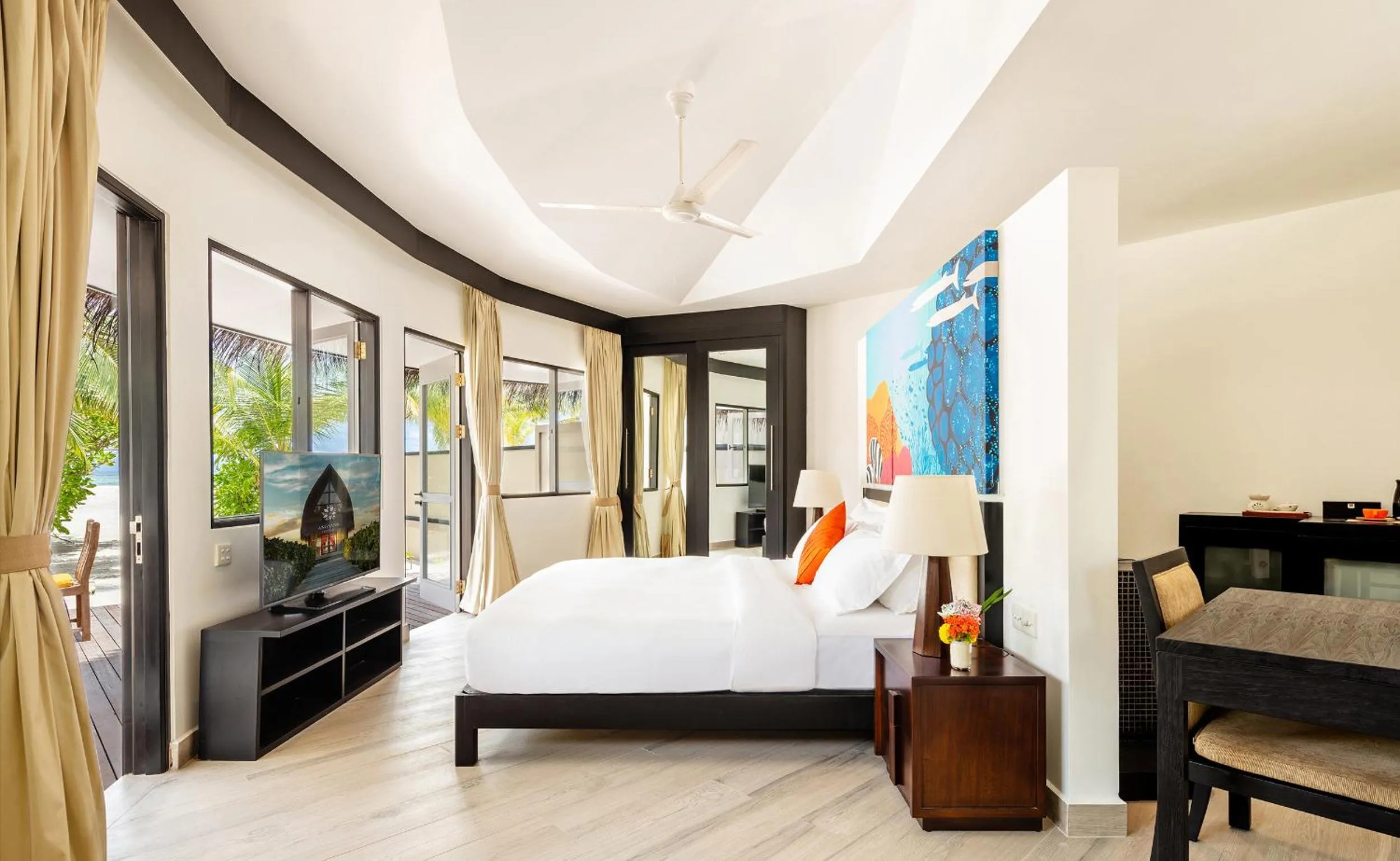 Bedroom, Bed in Angsana Velavaru - Enjoy 20 percent off Return Seaplane for Two guests on stays of 4 nights or more between 1 March to 23 December 2026