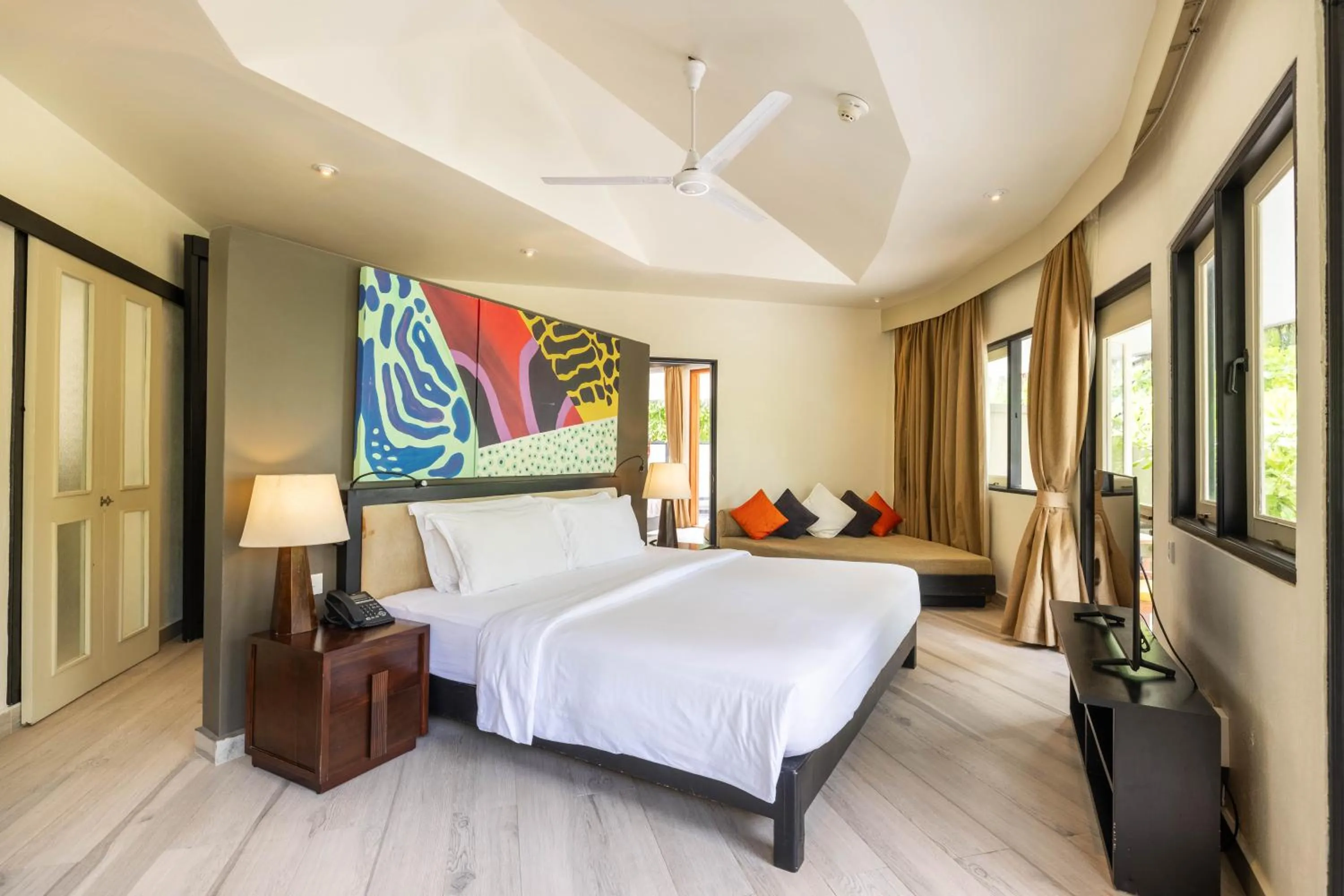 Bedroom, Bed in Angsana Velavaru - Enjoy 20 percent off Return Seaplane for Two guests on stays of 4 nights or more between 1 March to 23 December 2026
