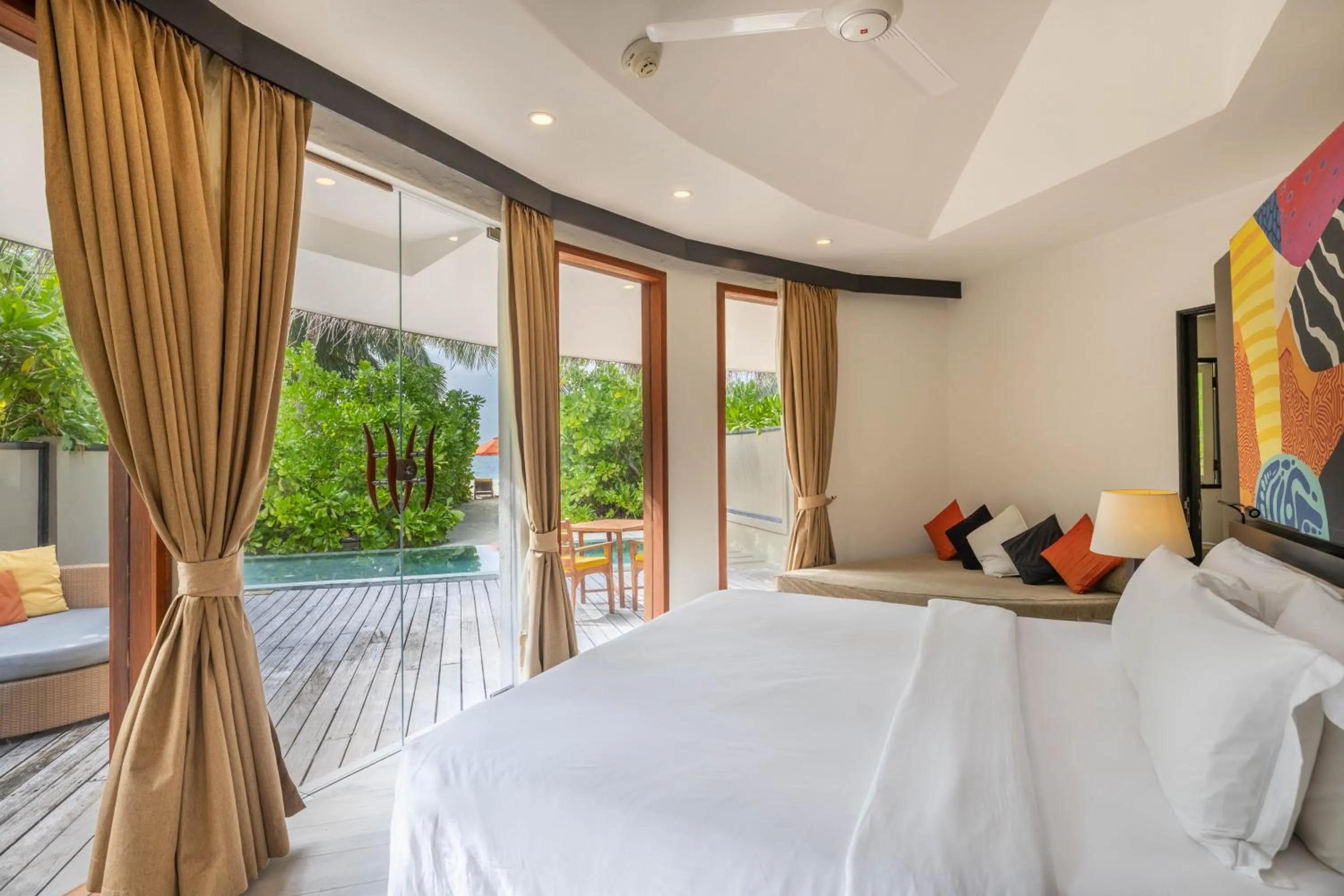 Bedroom, Bed in Angsana Velavaru - Enjoy 20 percent off Return Seaplane for Two guests on stays of 4 nights or more between 1 March to 23 December 2026