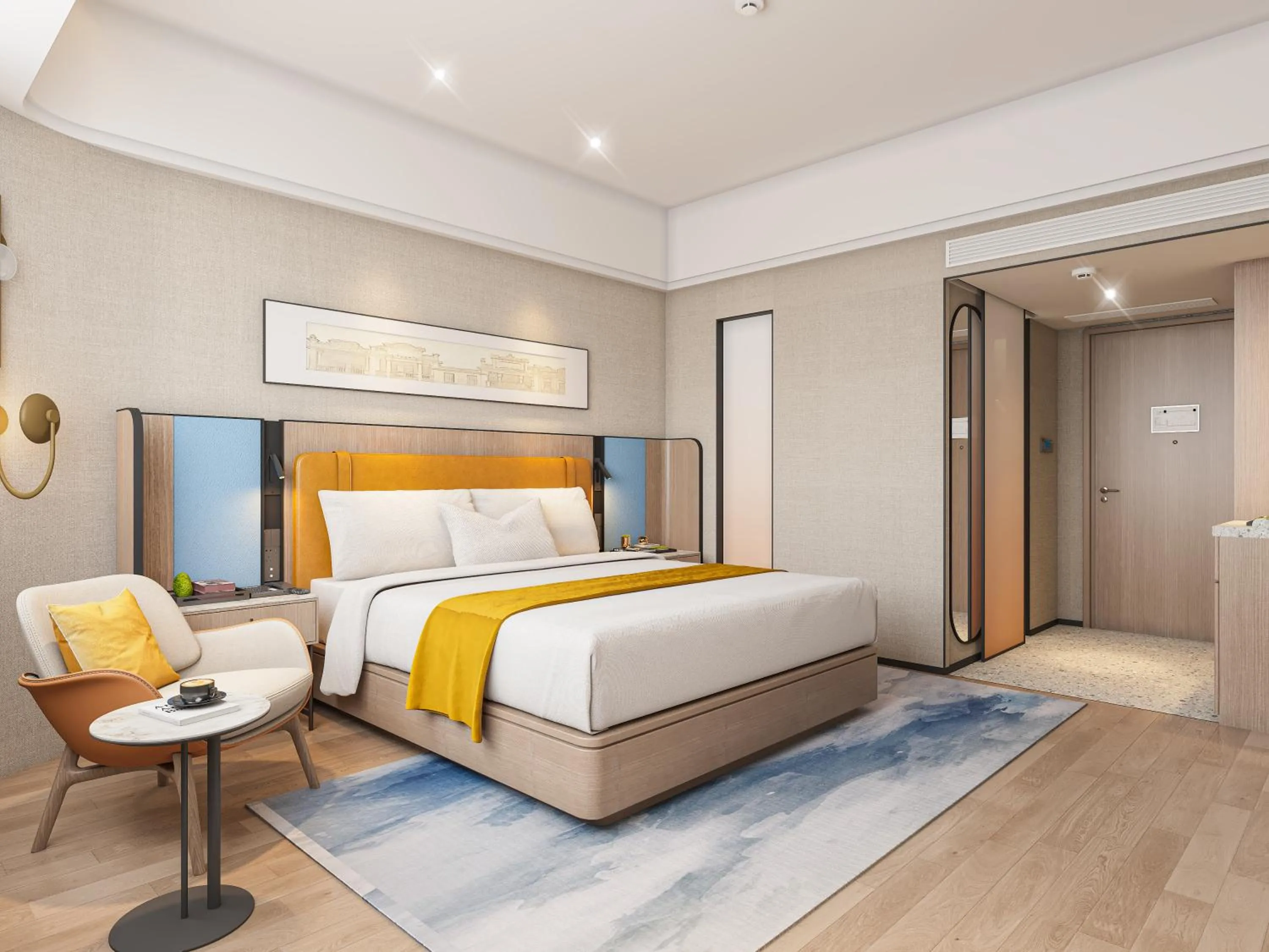 Seating area, Bed in Five Rams City Hotel