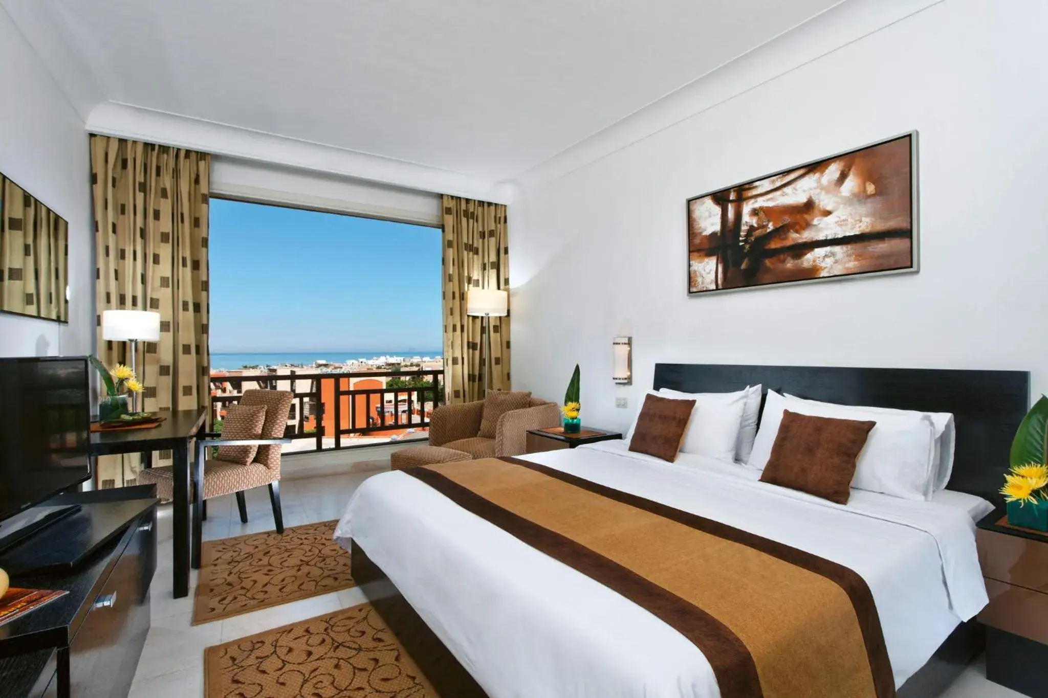 View (from property/room), Bed in Mövenpick Resort El Sokhna View (from property/room), Bed in Mövenpick Resort El Sokhna