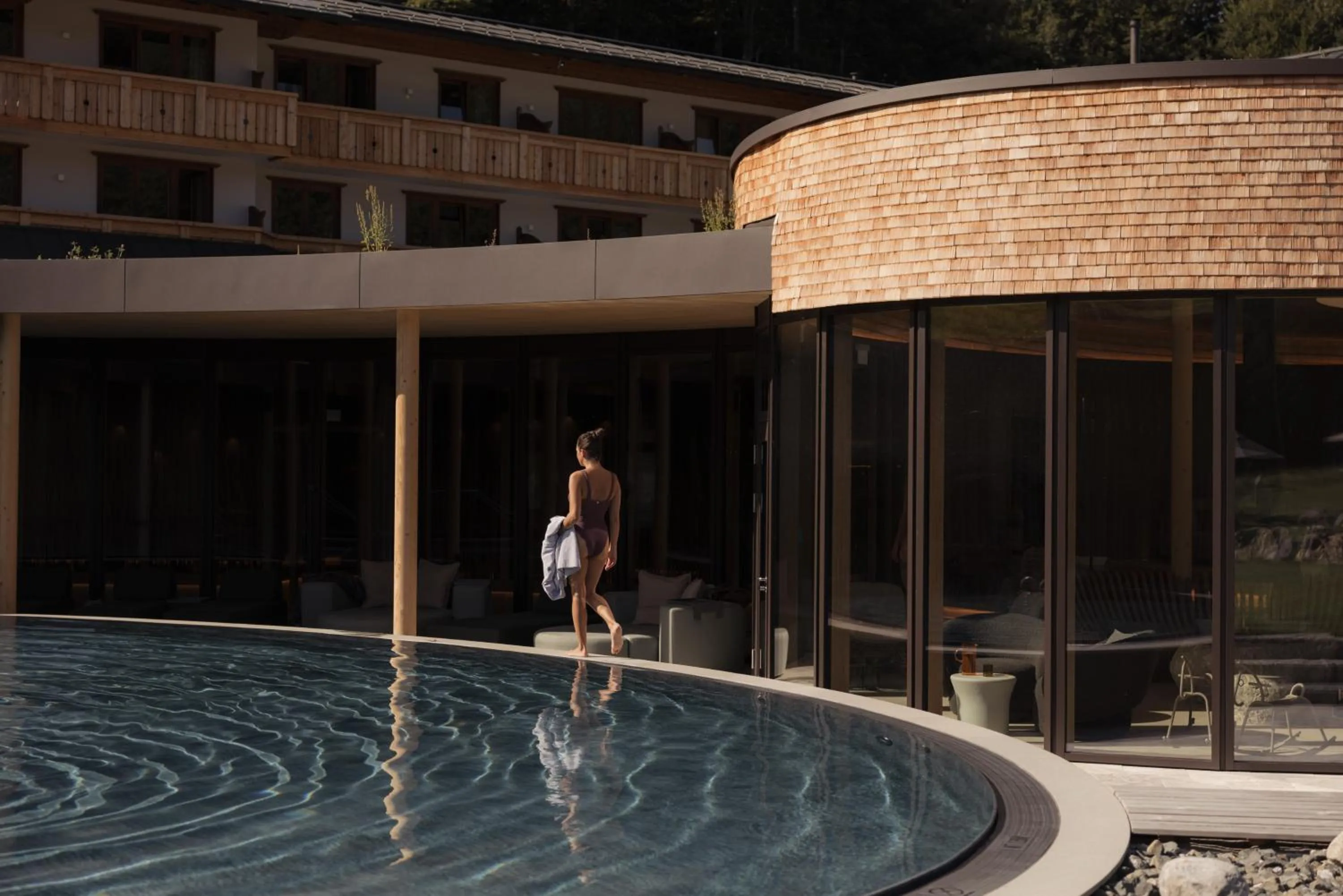 Pool view in Berghotel Schlossanger Alp