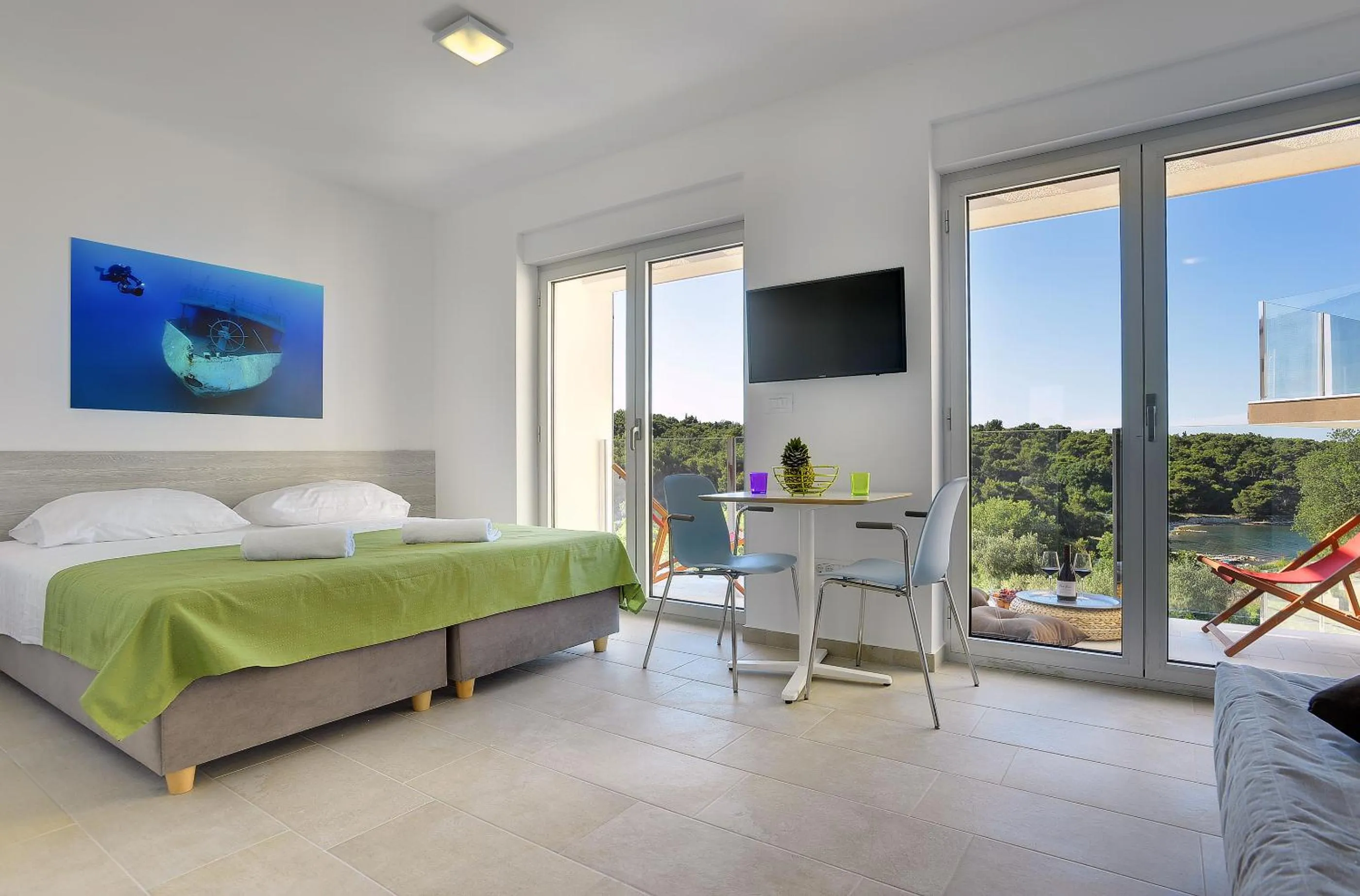 Balcony/Terrace, Bed in Premantura Resort - Hotel & Restaurant