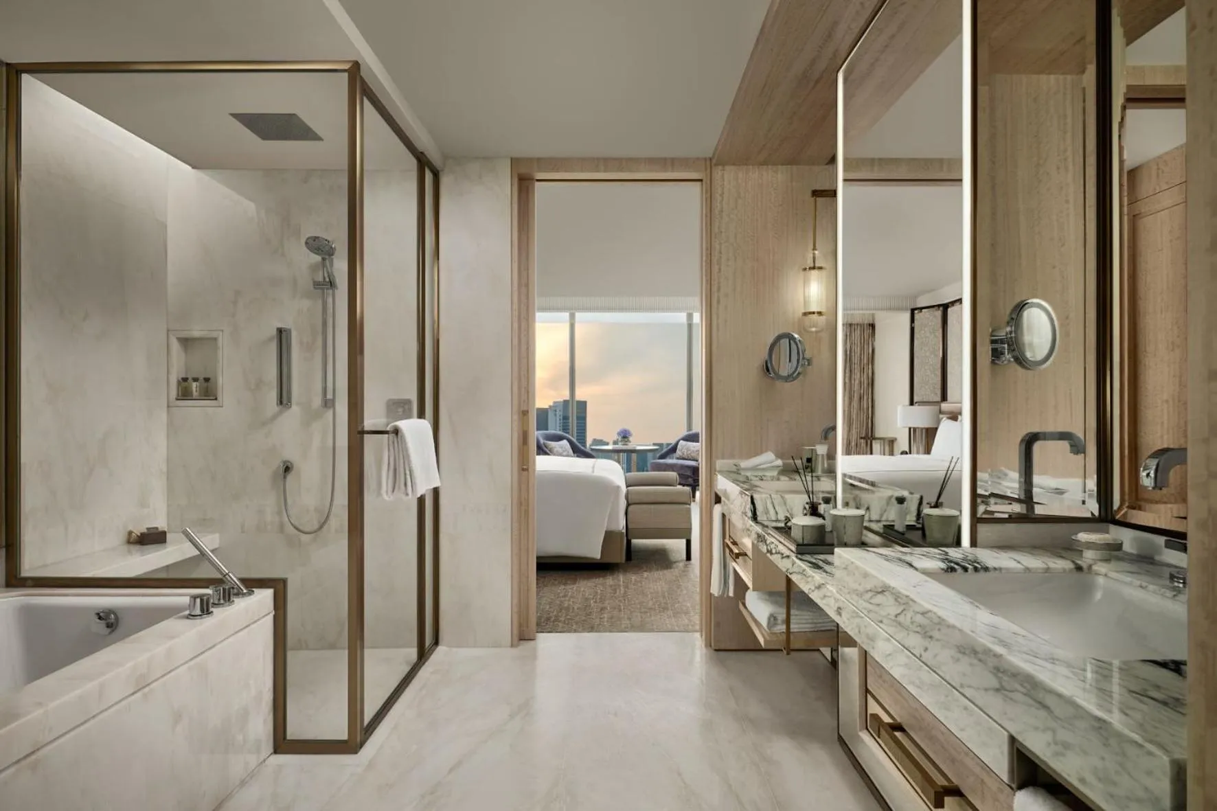 Bathroom, Bed in Marina Bay Sands