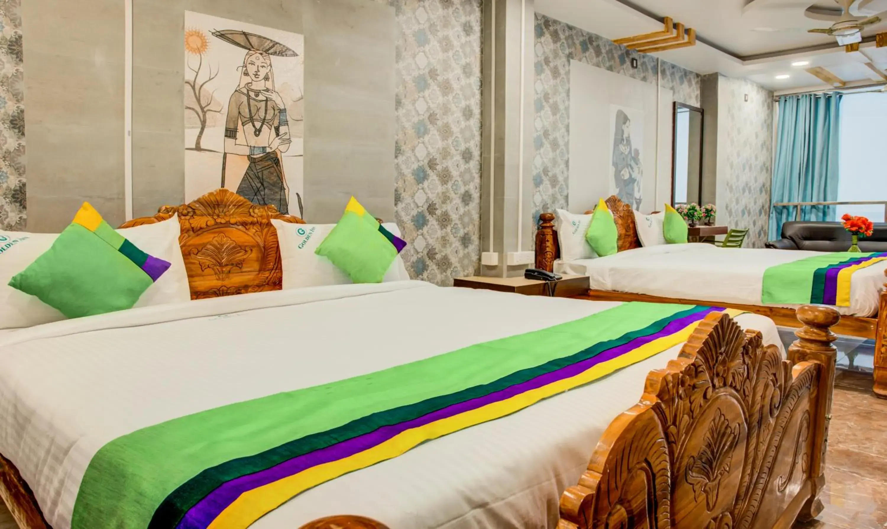 Bedroom, Bed in Treebo Golden Inn, 700 Mtrs From Promenade Beach Bedroom, Bed in Treebo Golden Inn, 700 Mtrs From Promenade Beach