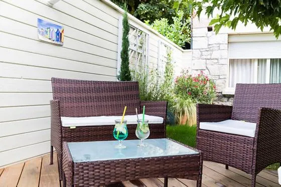 Patio in Logis Hotel Grangier