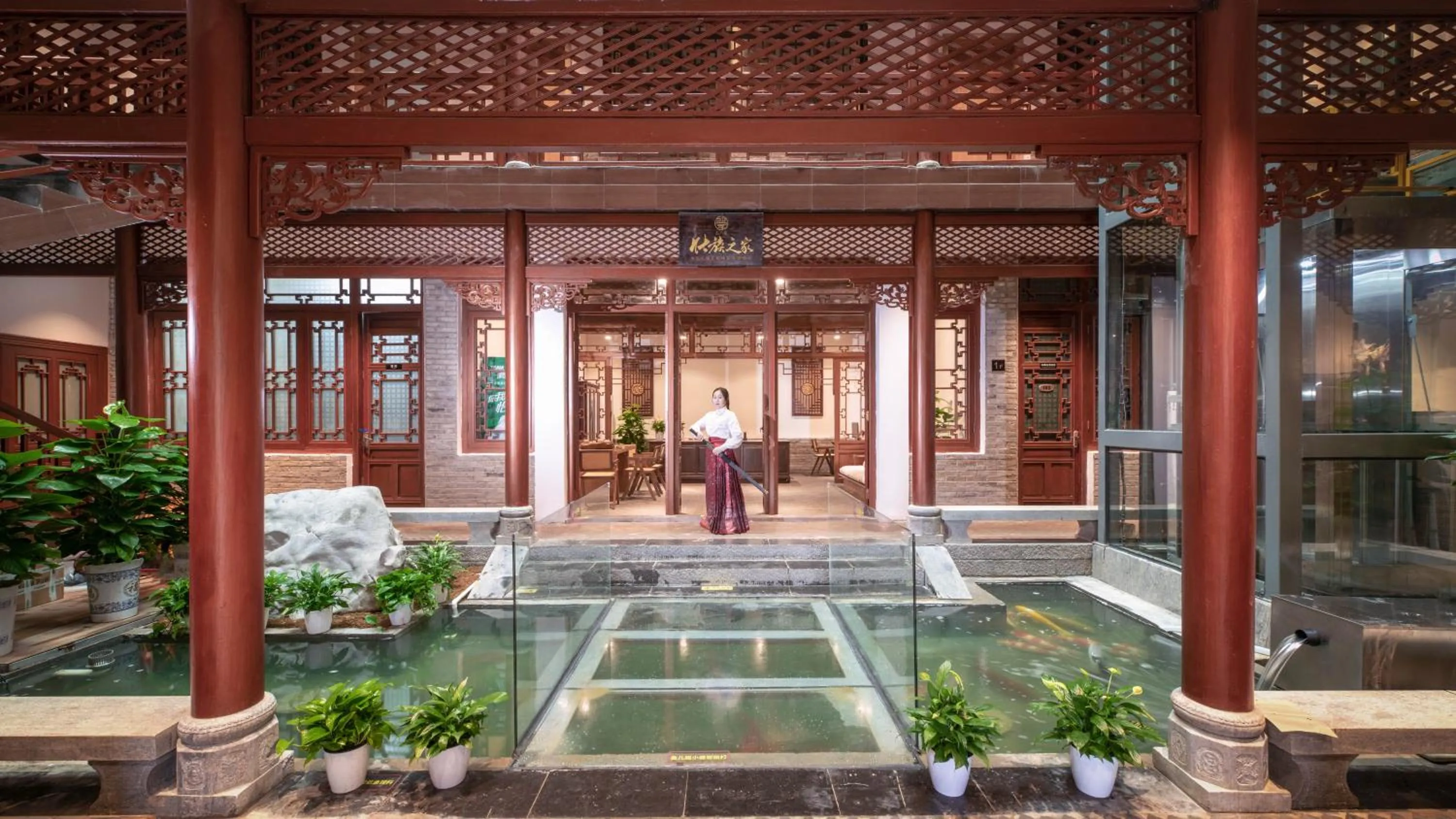 Lobby or reception in Yangshuo Hidden Dragon Villa