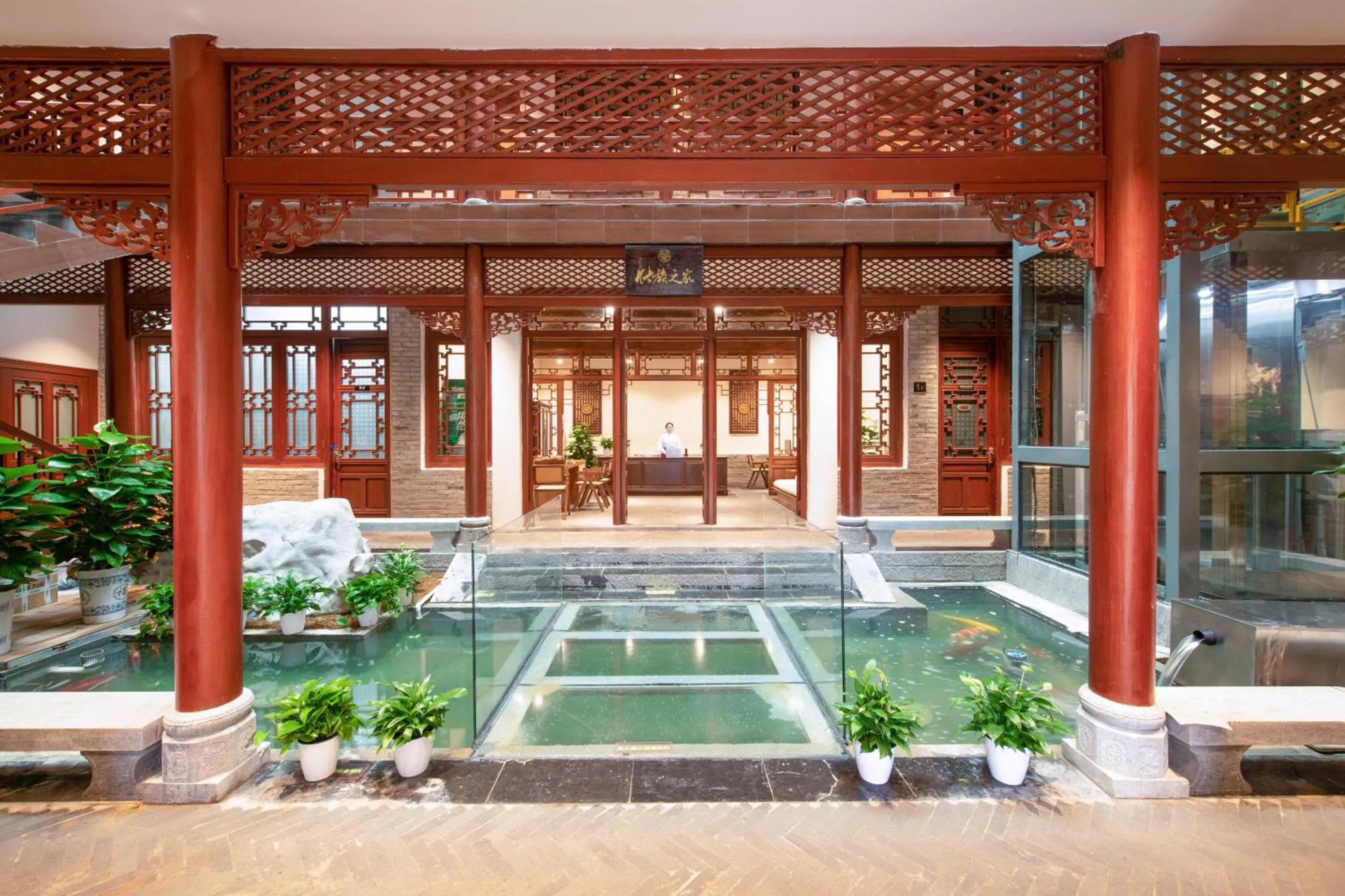 Lobby or reception in Yangshuo Hidden Dragon Villa