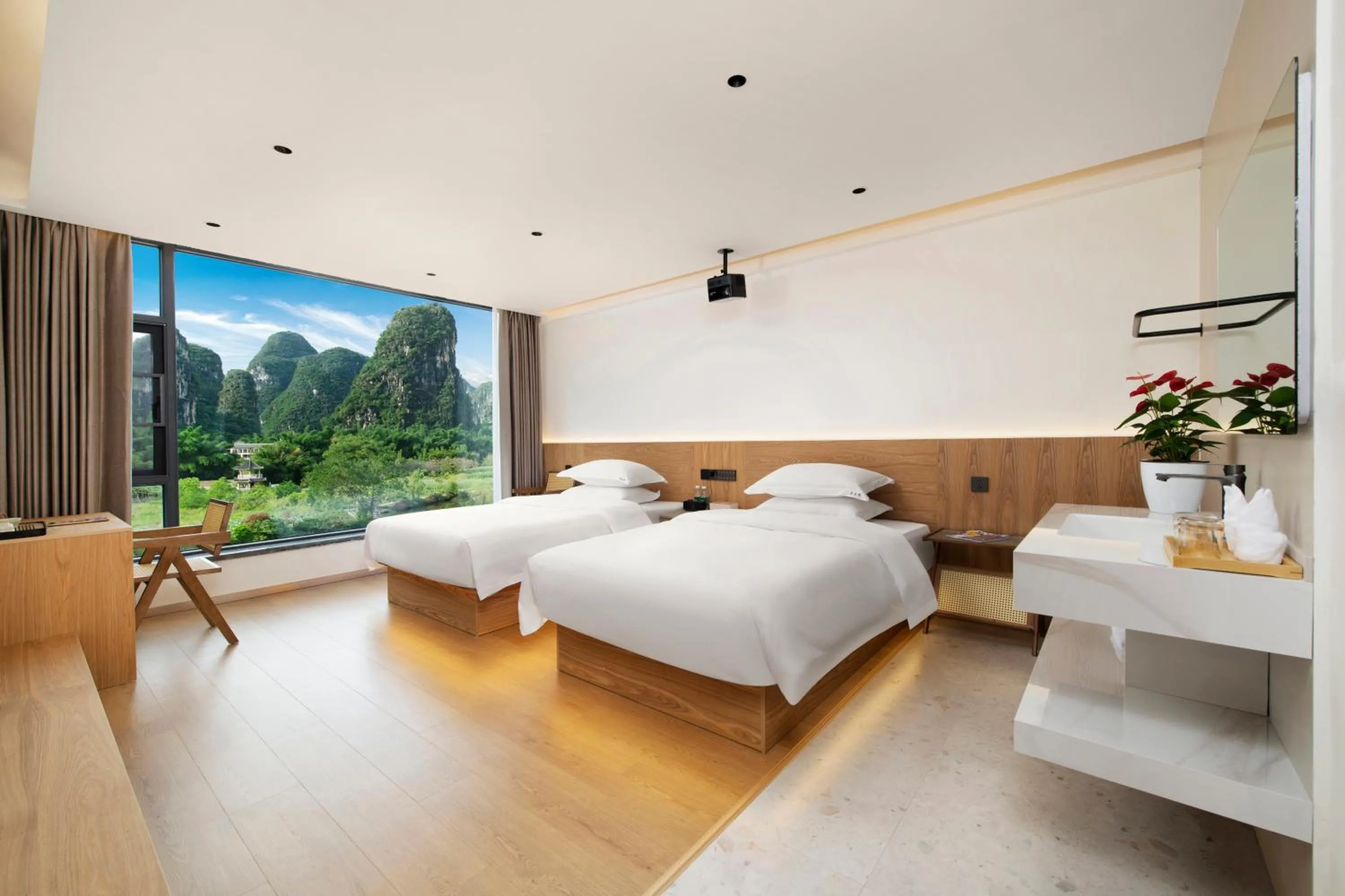 Bed in Yangshuo Hidden Dragon Villa